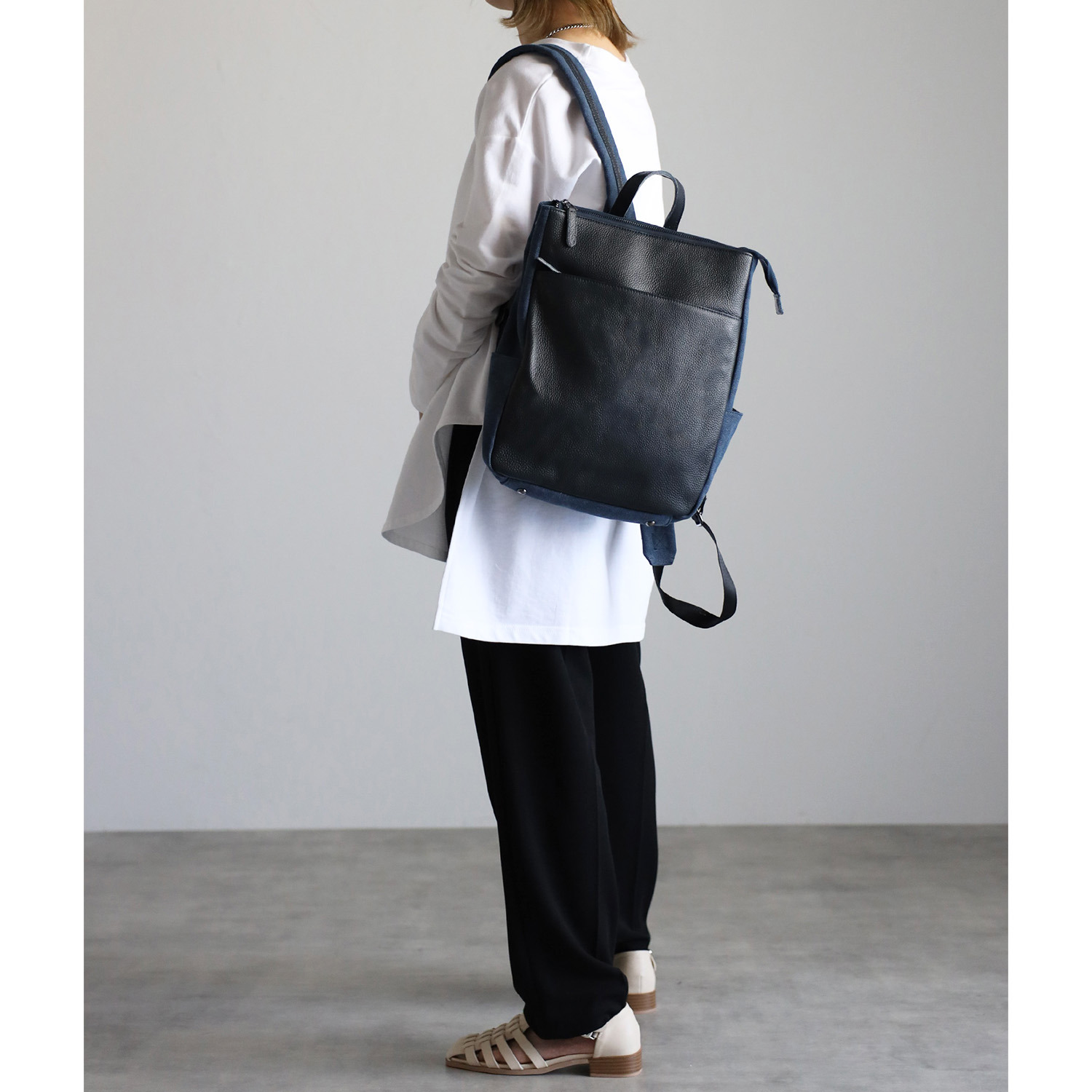 グッシオイタリー 牛革×キャンバス リュック