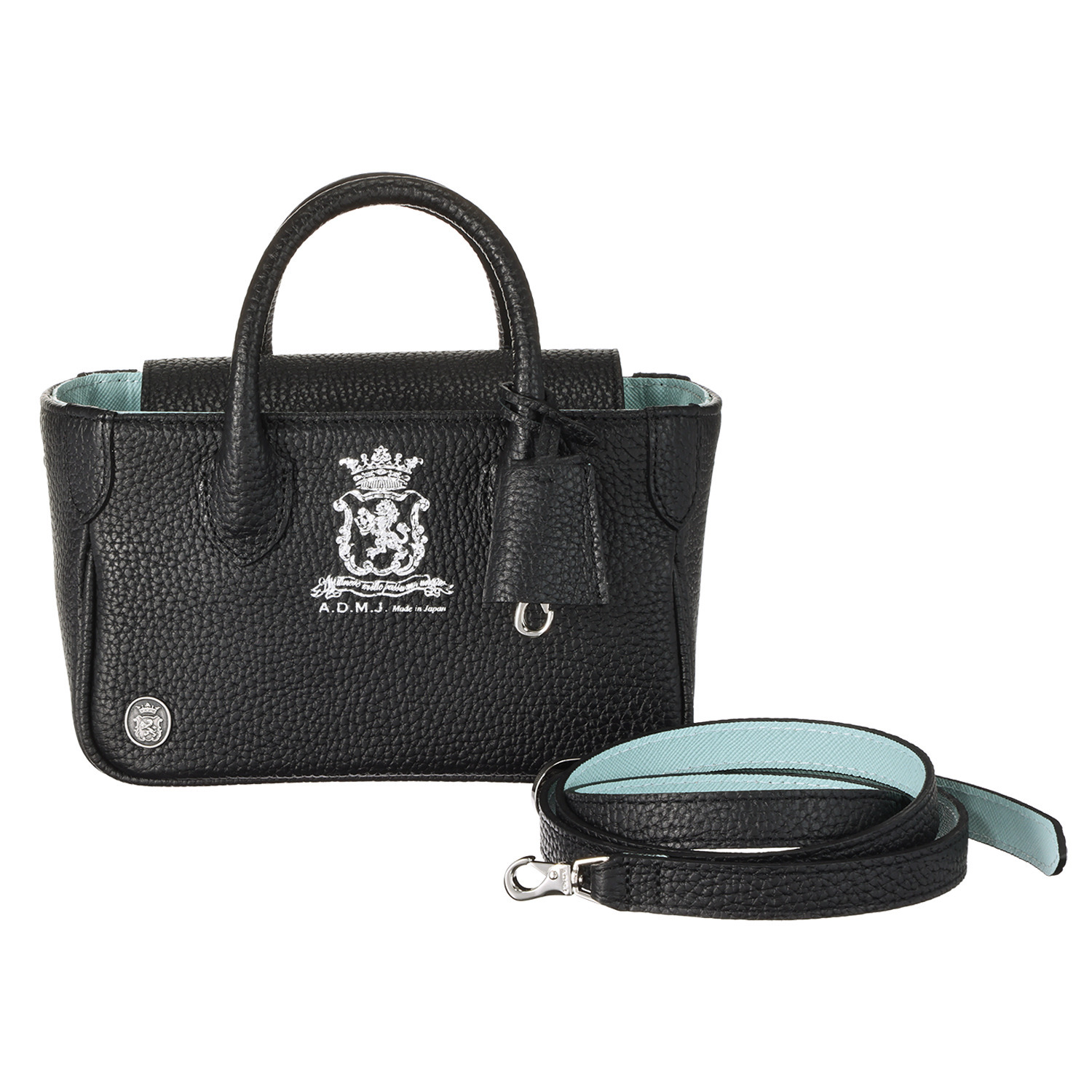 エーディーエムジェイ 牛革シュリンク型押し 配色　２ウェイ マイクロミニトートバッグ