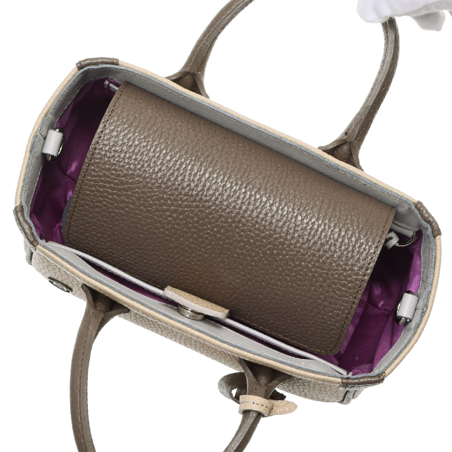 エーディーエムジェイ 牛革シュリンク型押し 配色　２ウェイ マイクロミニトートバッグ