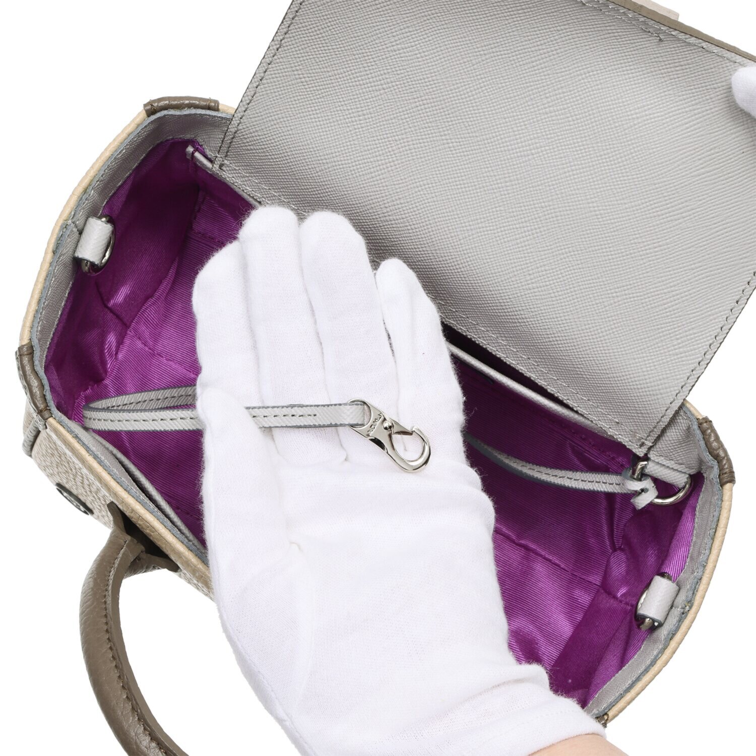 エーディーエムジェイ 牛革シュリンク型押し 配色　２ウェイ マイクロミニトートバッグ