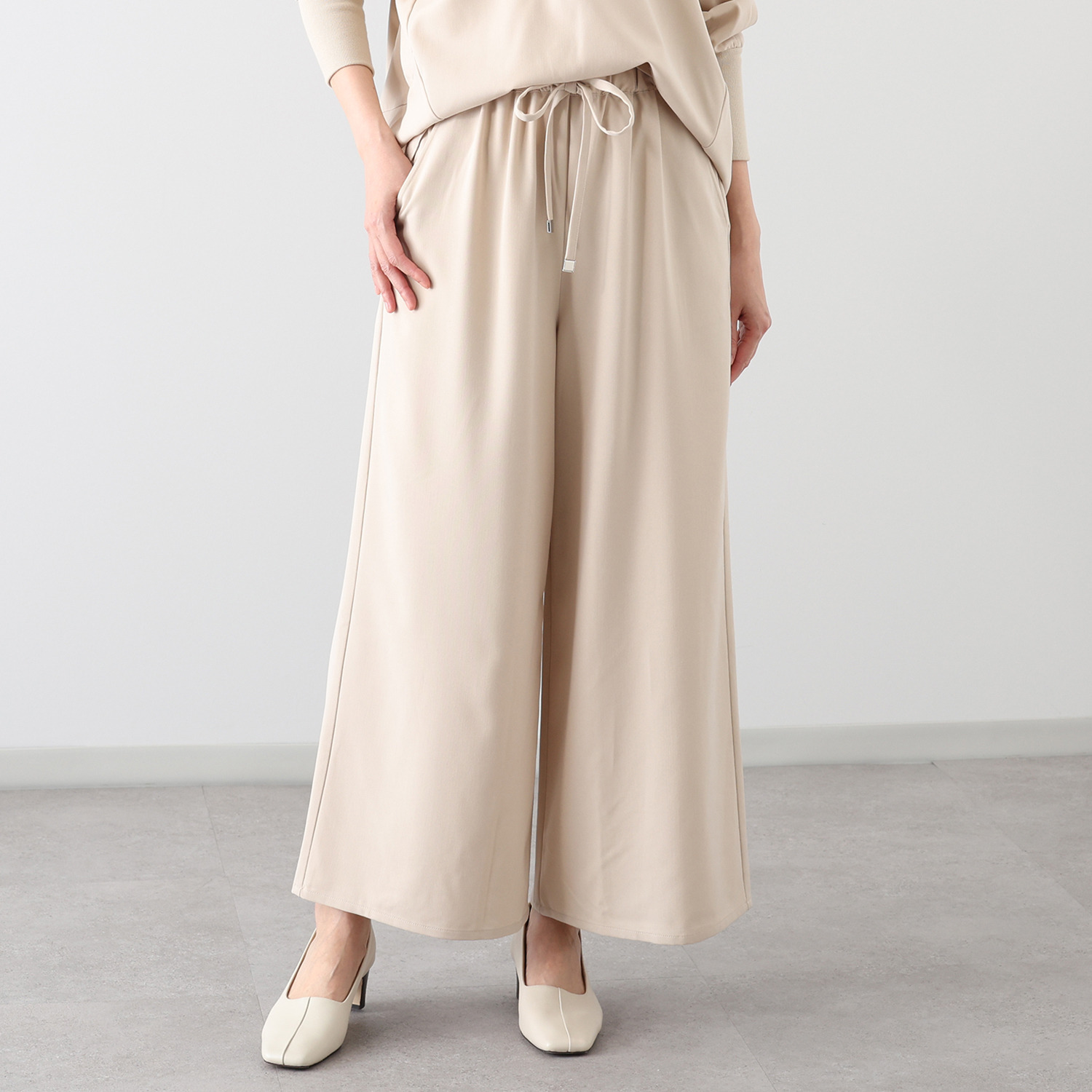 イシカワラボ★ヒトミ ストレッチツイル ドロストアクセント セミワイドパンツ