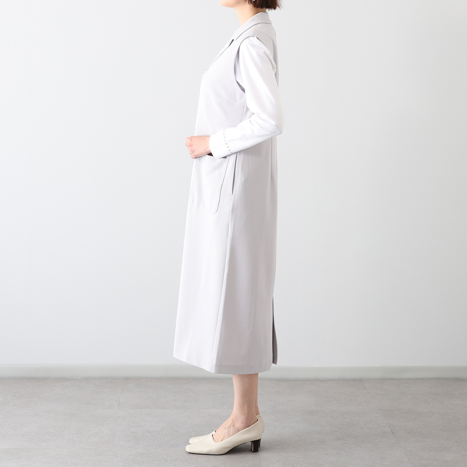 イシカワラボ★ヒトミ バックサテンジョーゼット ロングジレにもなる ジャンパースカート