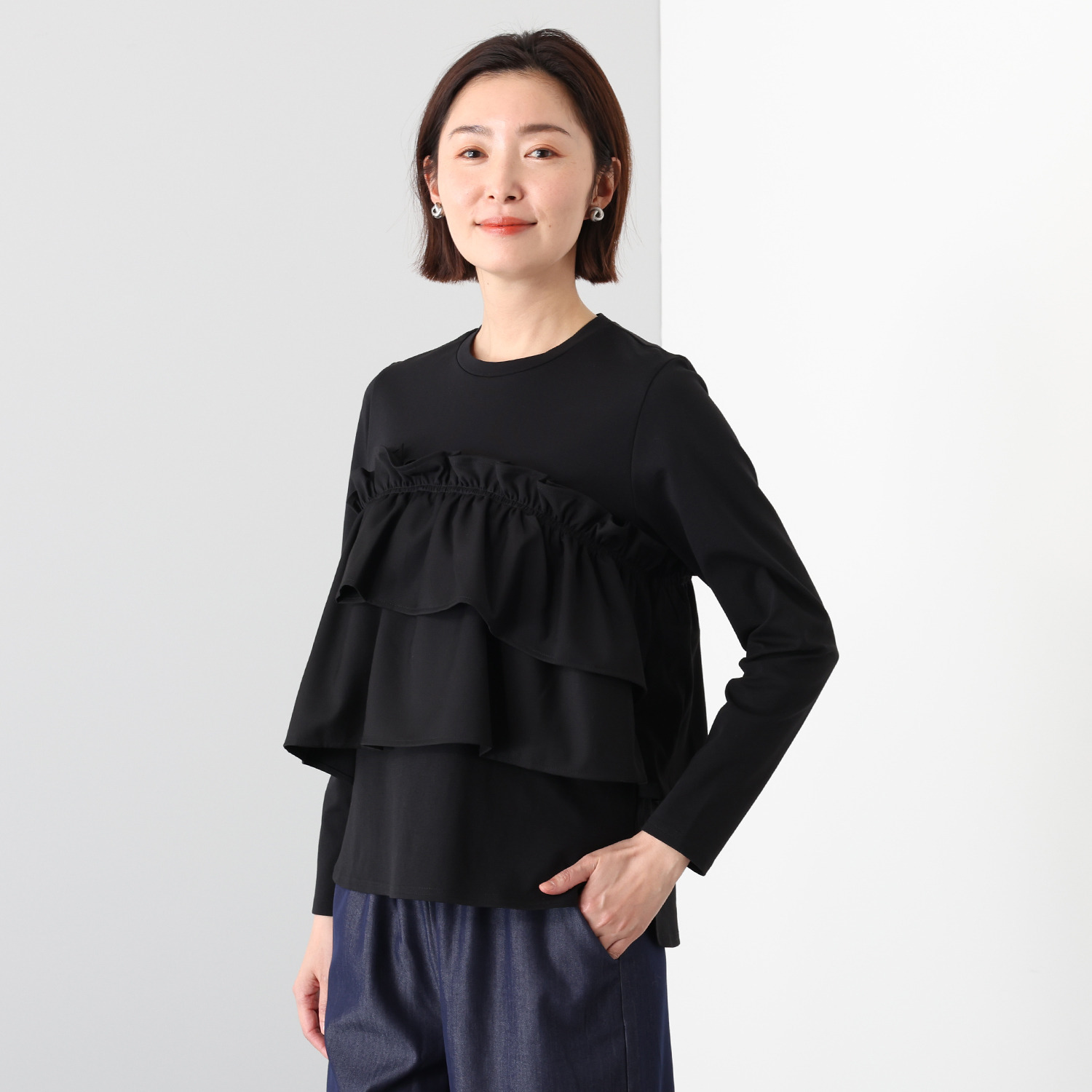 イシカワラボ★ヒトミ 薄地ポンチ ビスチェレイヤード風 デザインプルオーバー