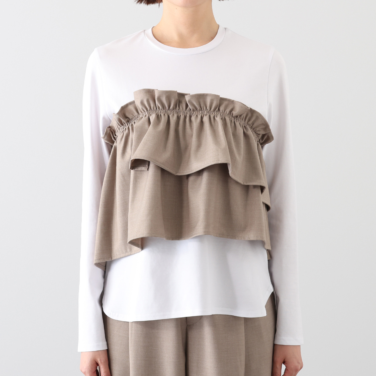 イシカワラボ★ヒトミ 薄地ポンチ ビスチェレイヤード風 デザインプルオーバー