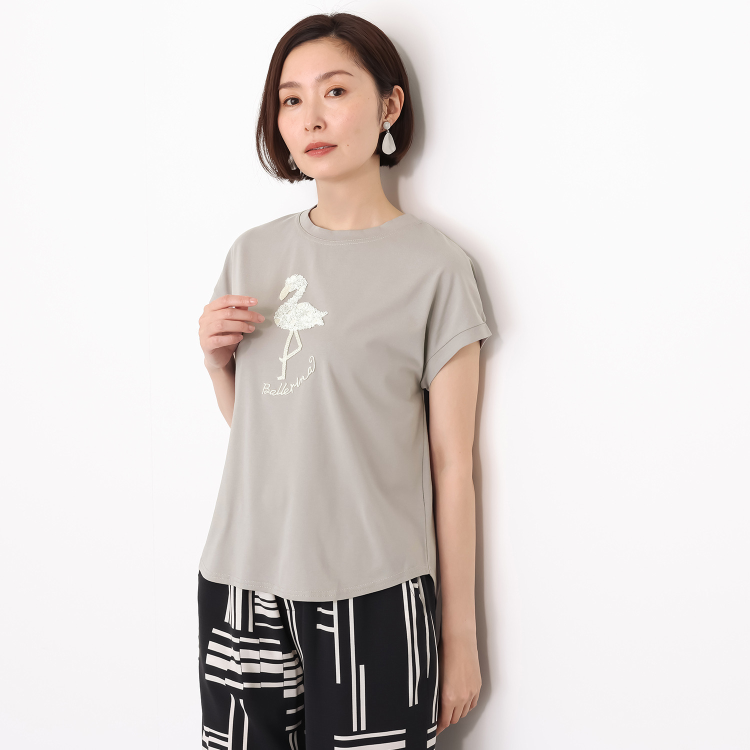 スタイル・ラヴィー 接触冷感 フラミンゴモティーフ スパンコール＆ 刺しゅうアクセント プルオーバー