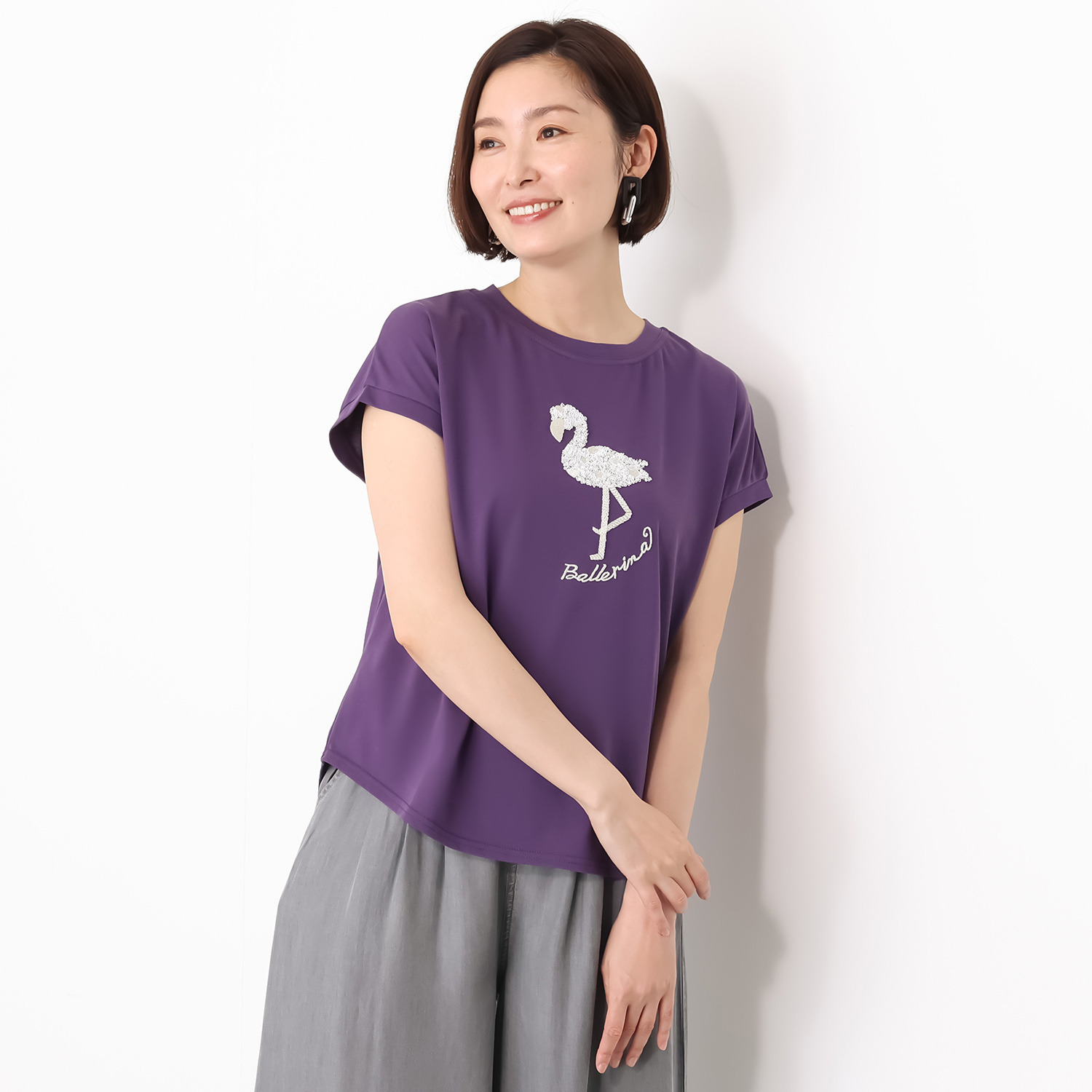 スタイル・ラヴィー 接触冷感 フラミンゴモティーフ スパンコール＆ 刺しゅうアクセント プルオーバー