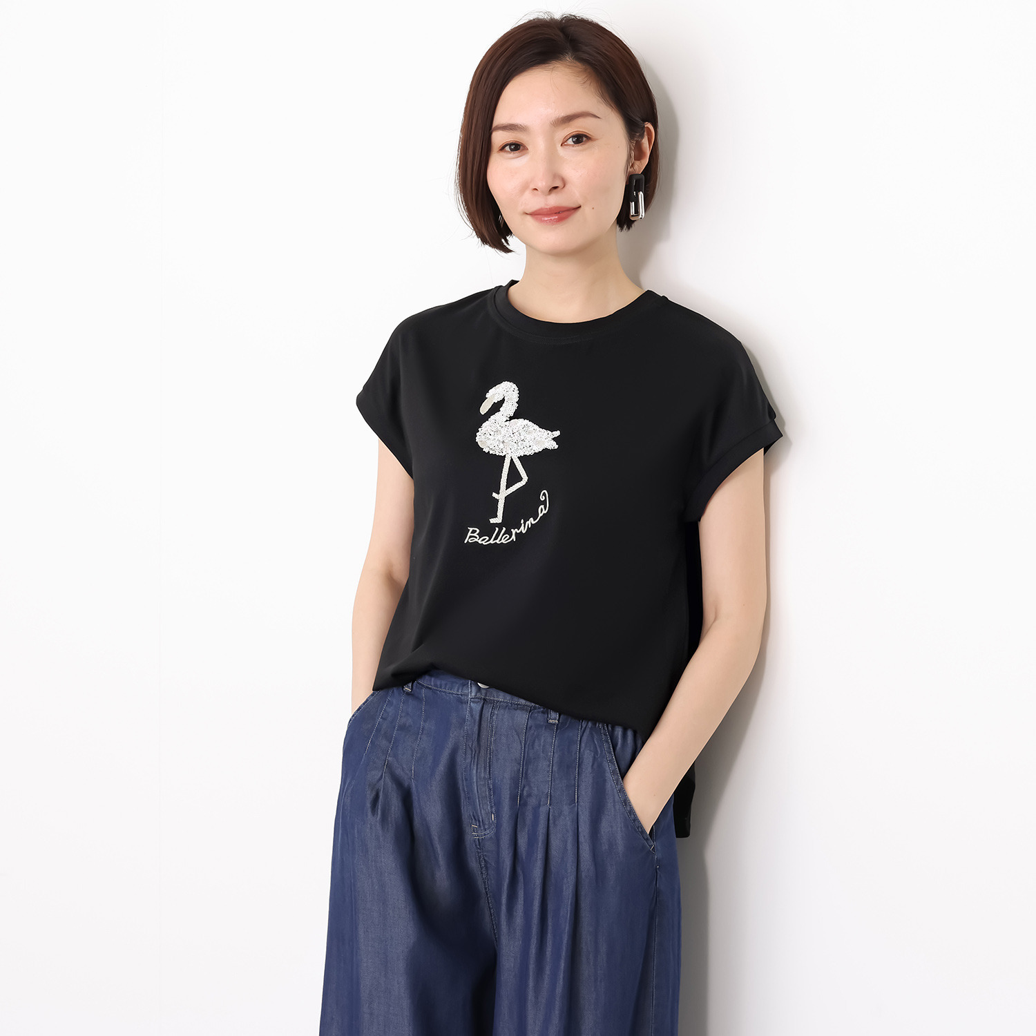 スタイル・ラヴィー 接触冷感 フラミンゴモティーフ スパンコール＆ 刺しゅうアクセント プルオーバー