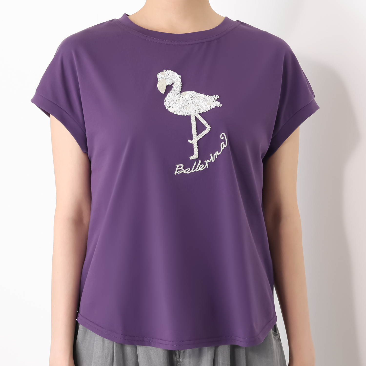 スタイル・ラヴィー 接触冷感 フラミンゴモティーフ スパンコール＆ 刺しゅうアクセント プルオーバー