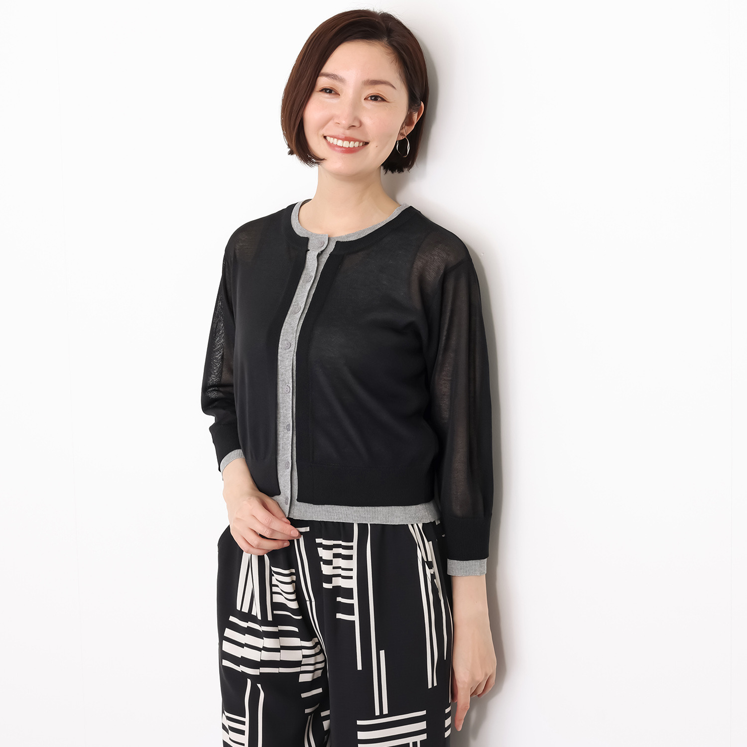 スタイル・ラヴィー バイカラー 重ね着風 着回し自由な カーディガン