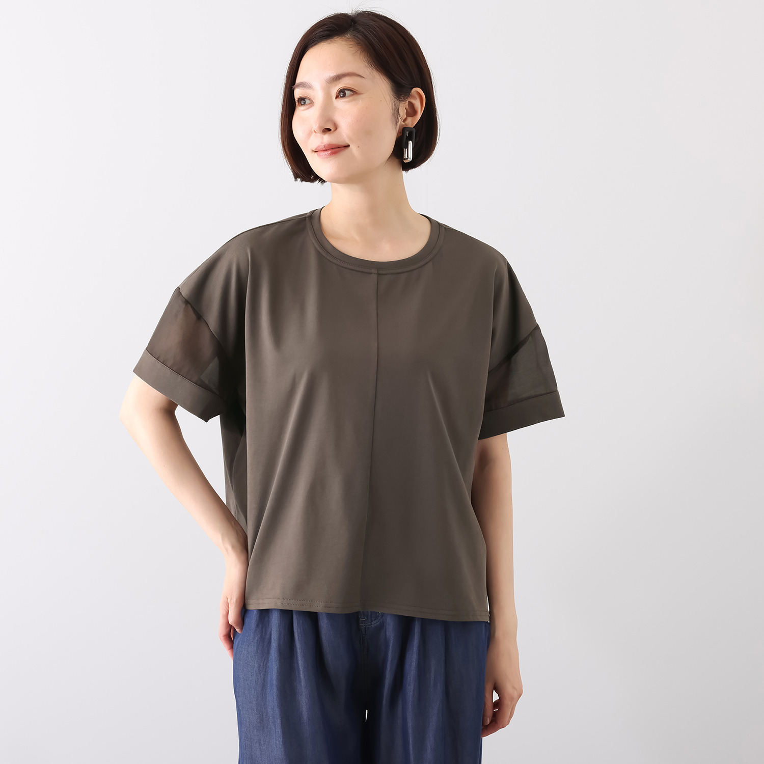 スタイル・ラヴィー 接触冷感 シアーアクセント ボトムを選ばない ドロップショルダー プルオーバー