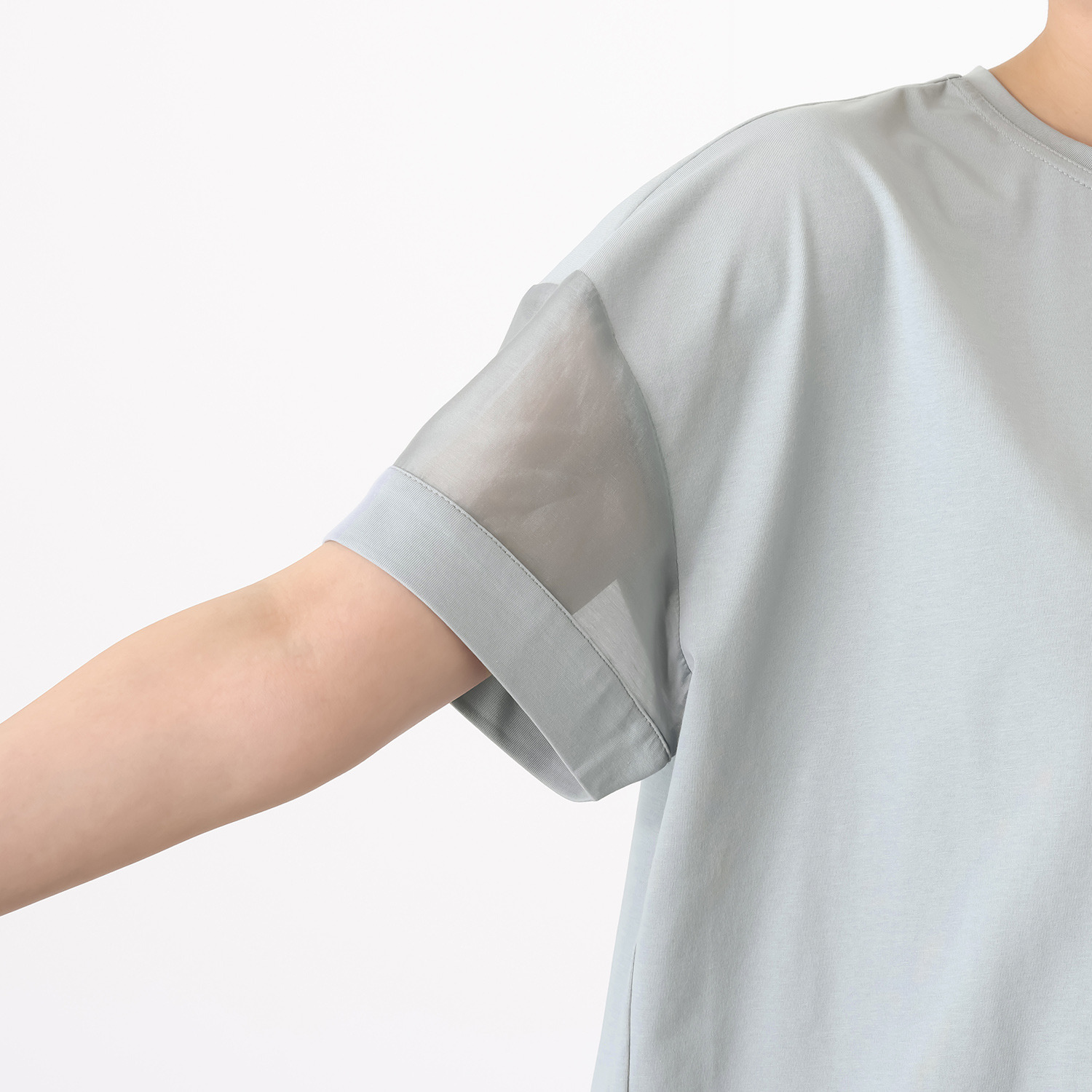 スタイル・ラヴィー 接触冷感 シアーアクセント ボトムを選ばない ドロップショルダー プルオーバー