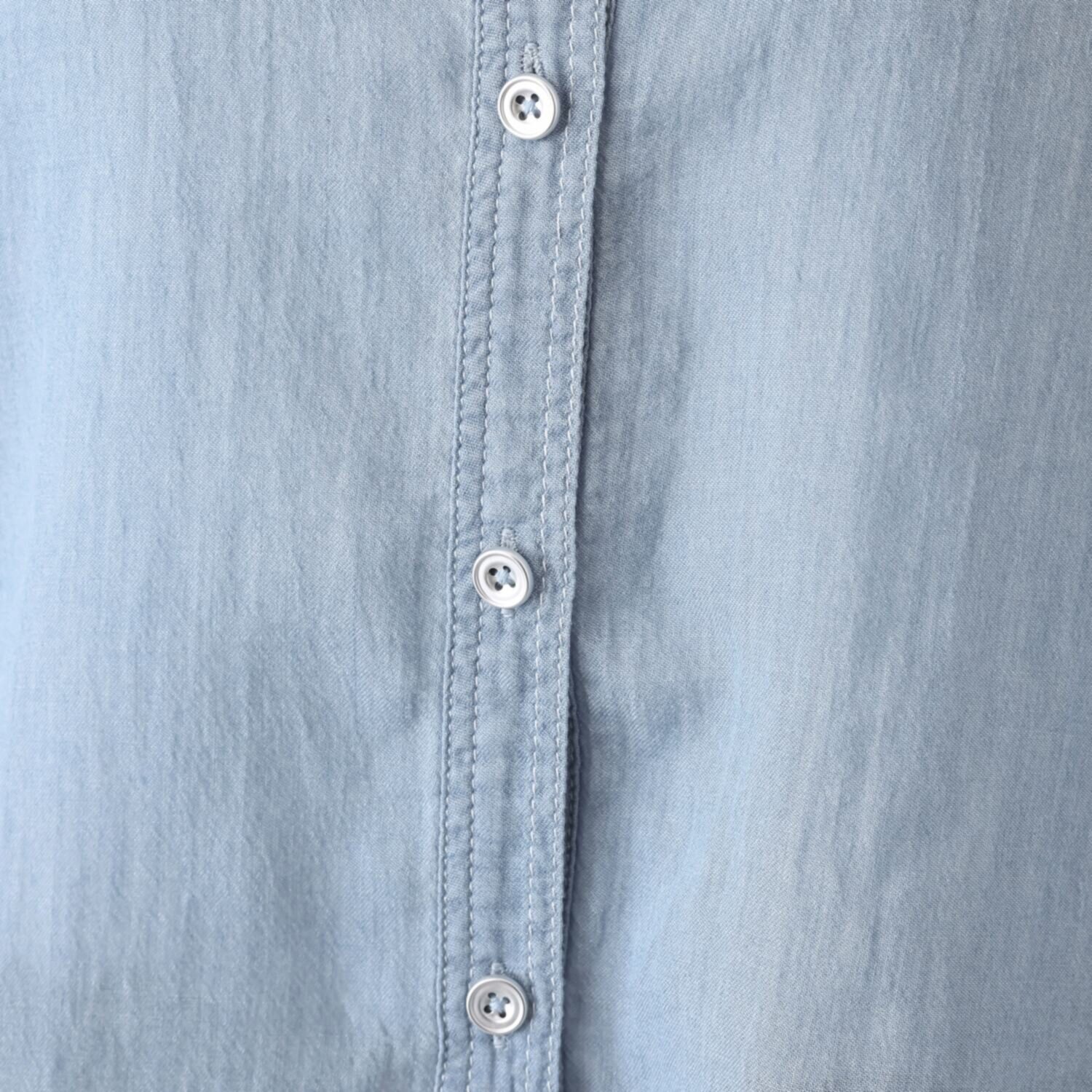 スタイル・ラヴィー ２．５オンスデニム 脇ライン＆ バックロゴアクセント ワンタッチブラウジング シャツ