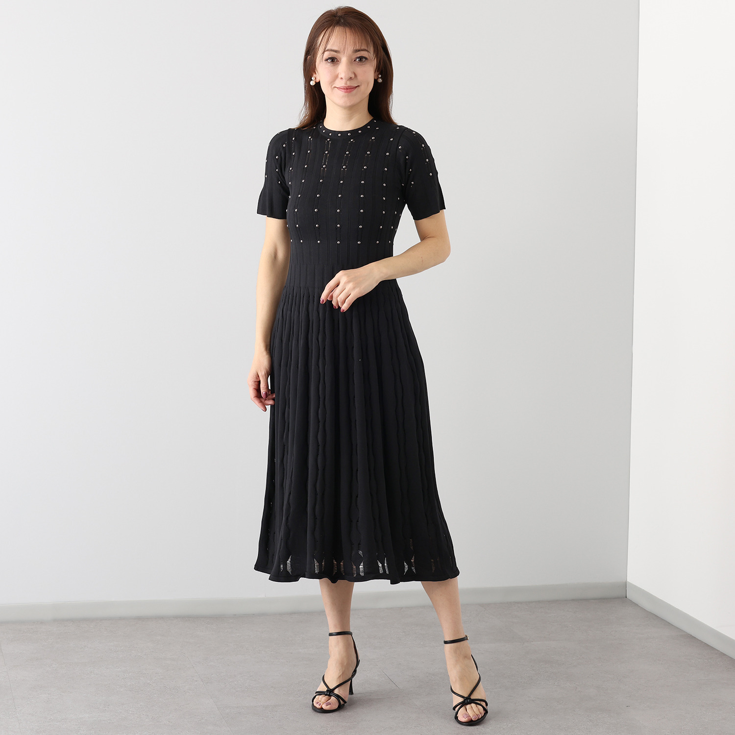 クリス・セリーン インナードレス付 セラミックパール アクセント 立体リブ変化編 ワンピース