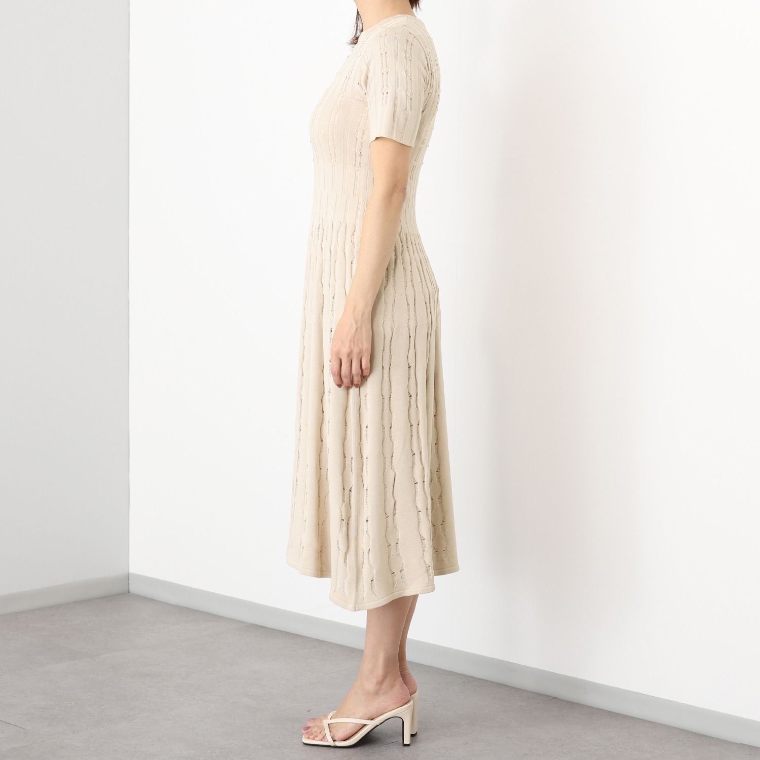 クリス・セリーン インナードレス付 セラミックパール アクセント 立体リブ変化編 ワンピース