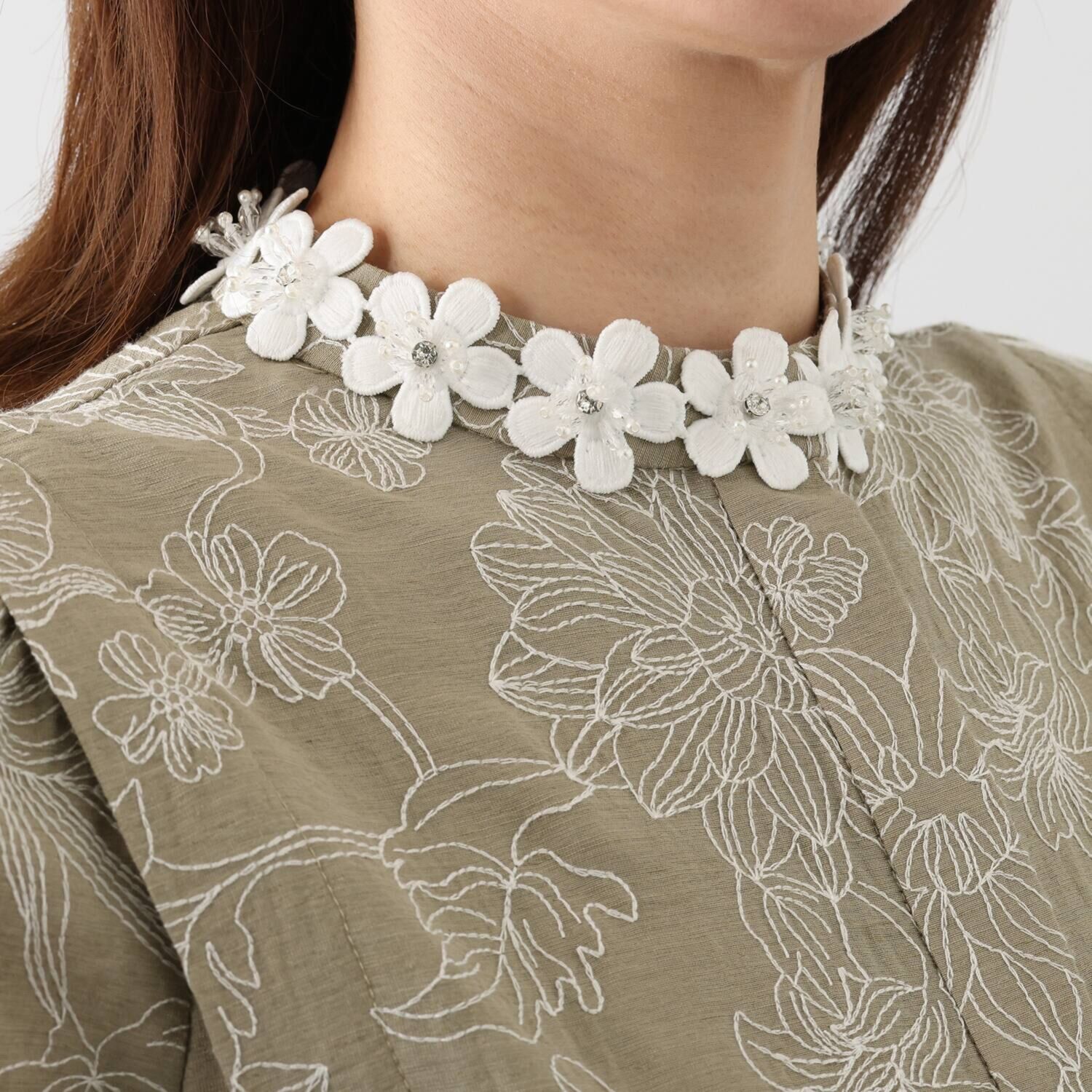 クリス・セリーン ボタニカルフラワー 刺しゅうドレス