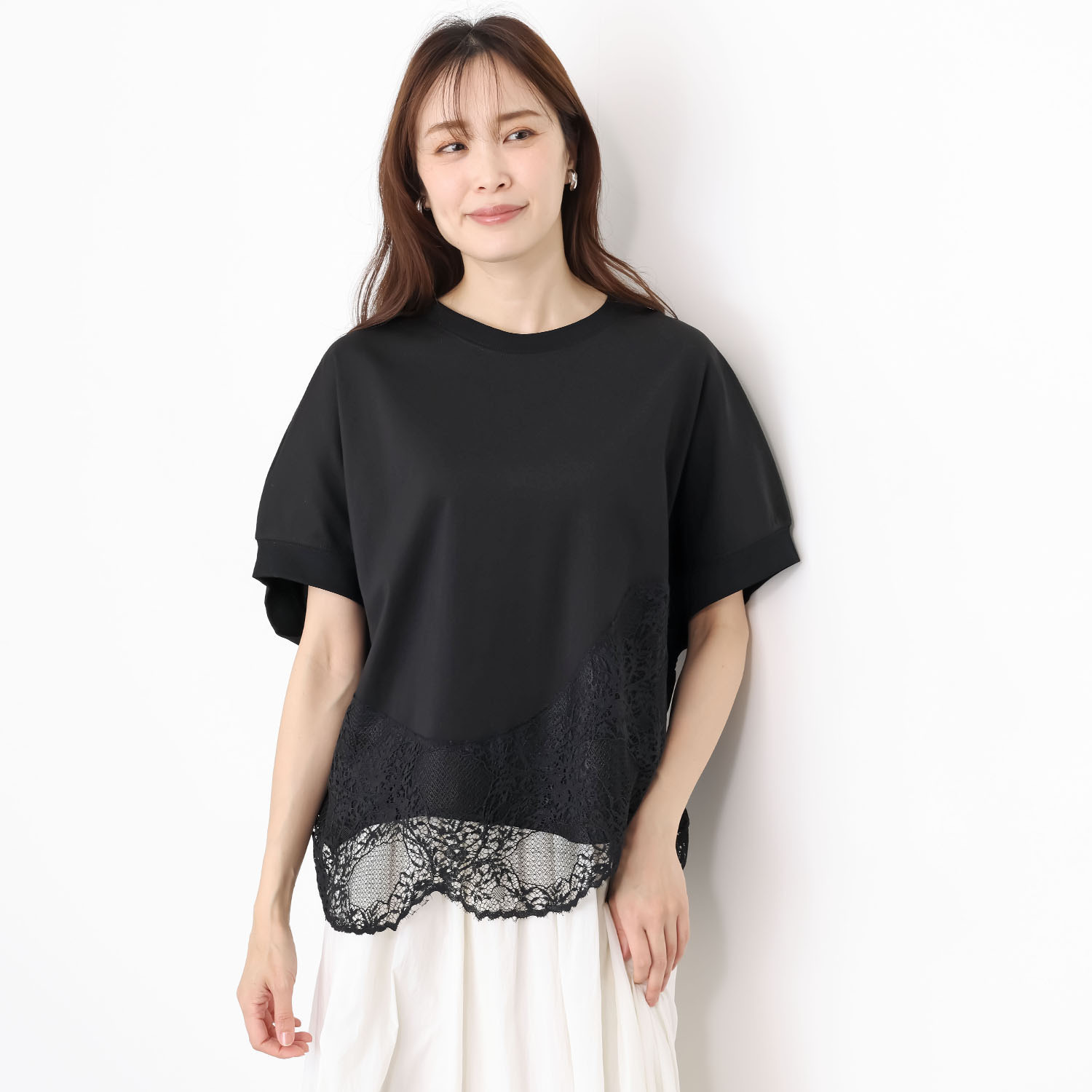 ヘブンアンドアース ＵＶカット・接触冷感 フレンチスリーブ 裾レースプルオーバー