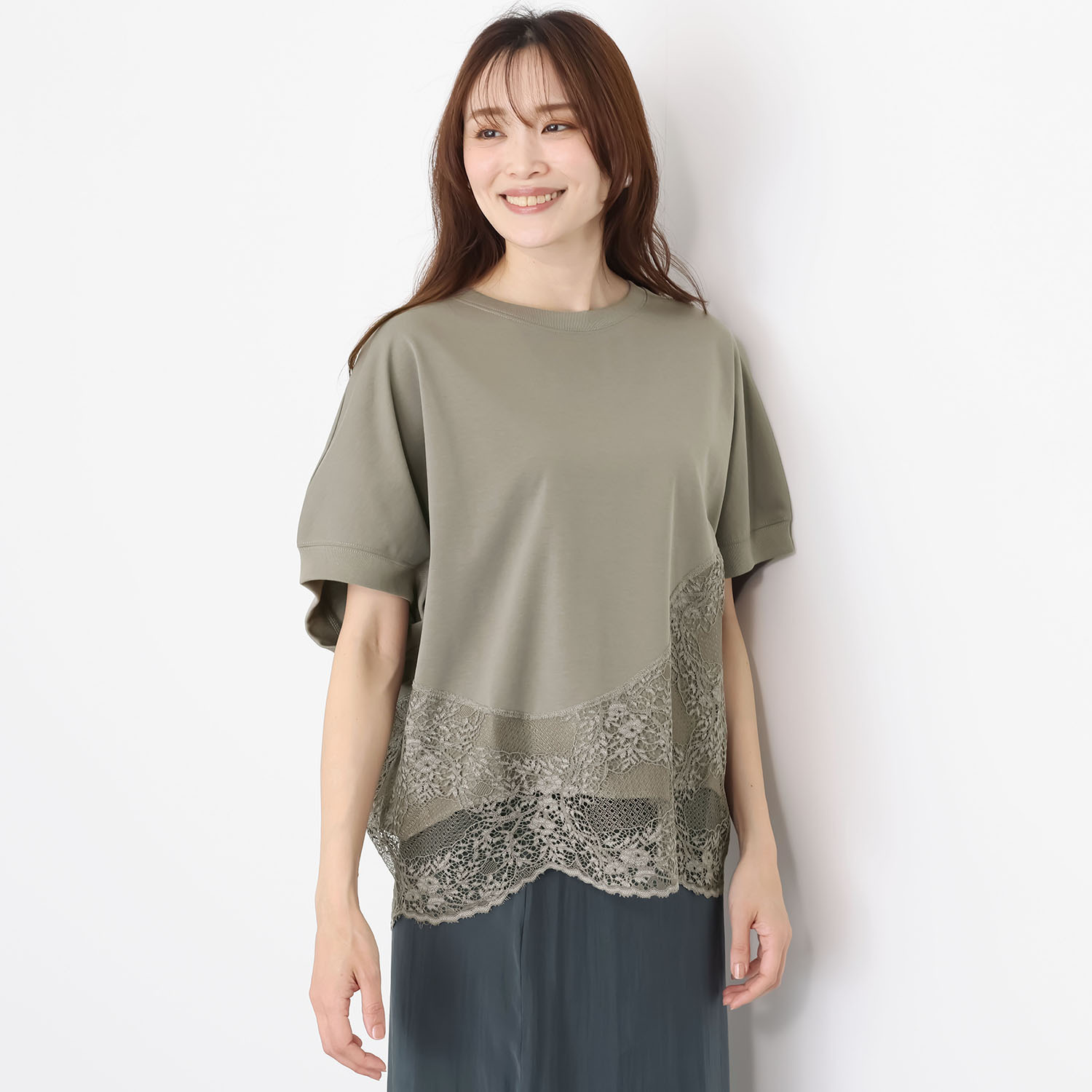 ヘブンアンドアース ＵＶカット・接触冷感 フレンチスリーブ 裾レースプルオーバー