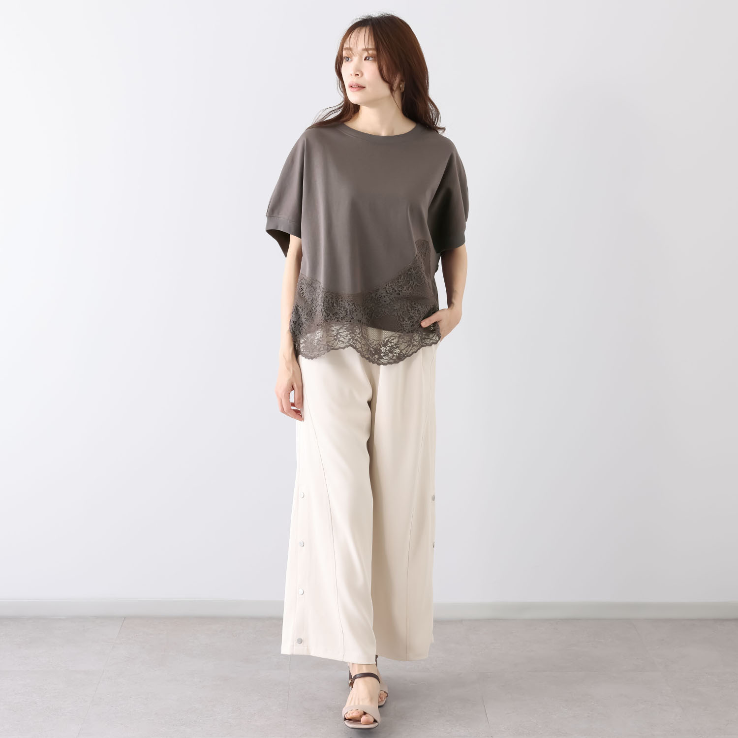 ヘブンアンドアース ＵＶカット・接触冷感 フレンチスリーブ 裾レースプルオーバー