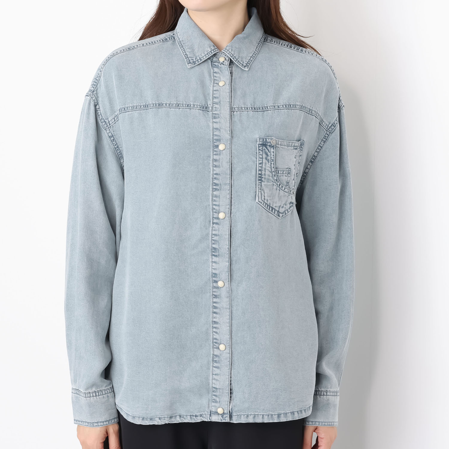 ヘブンアンドアース 接触冷感 アンティーク加工 デニムシャツ