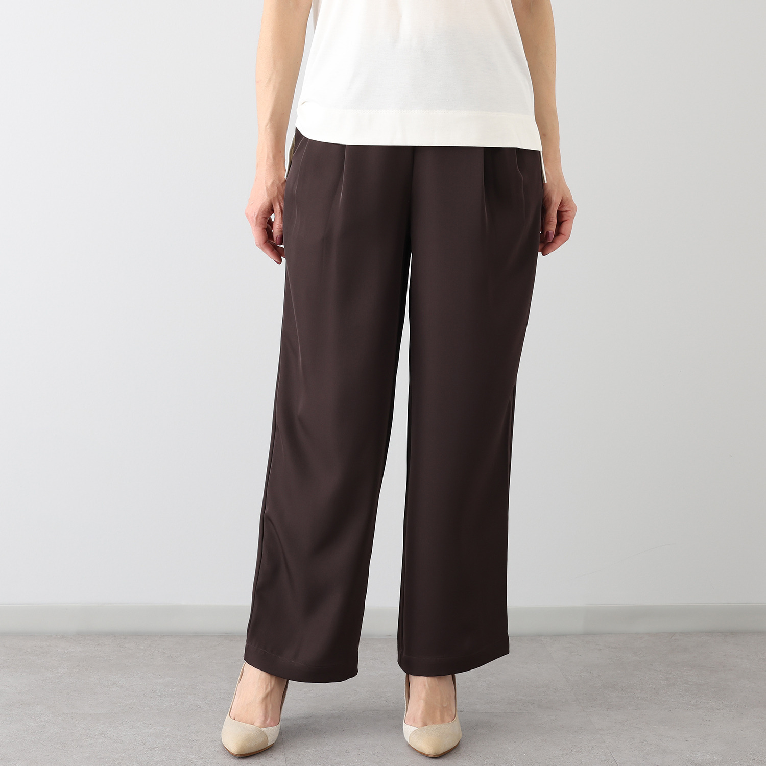 シルバーミントシュガー 共布ひも付 フィブリル合繊 ２タックパンツ