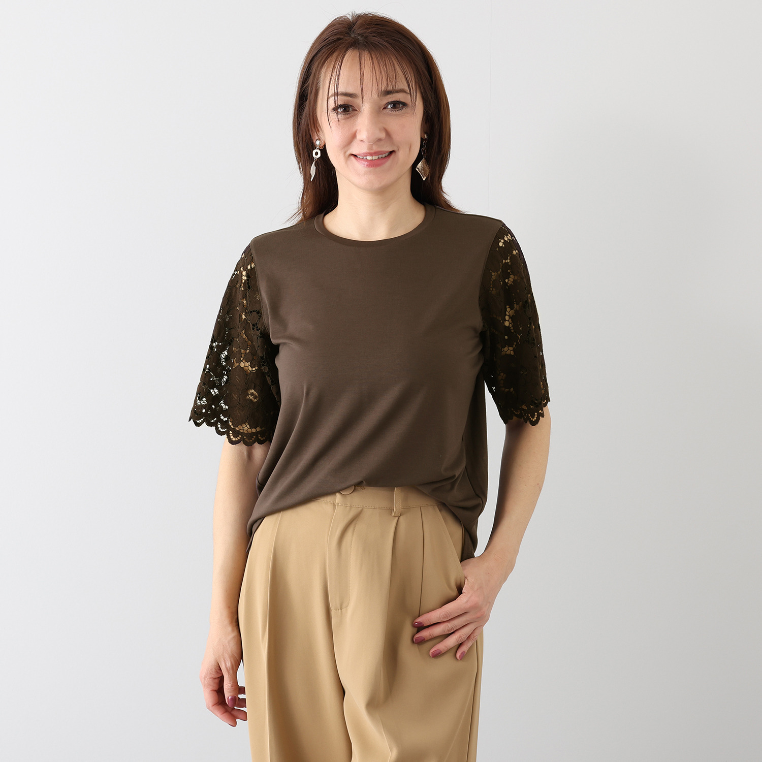 シルバーミントシュガー レース使い半袖 ボックスシルエット プルオーバー