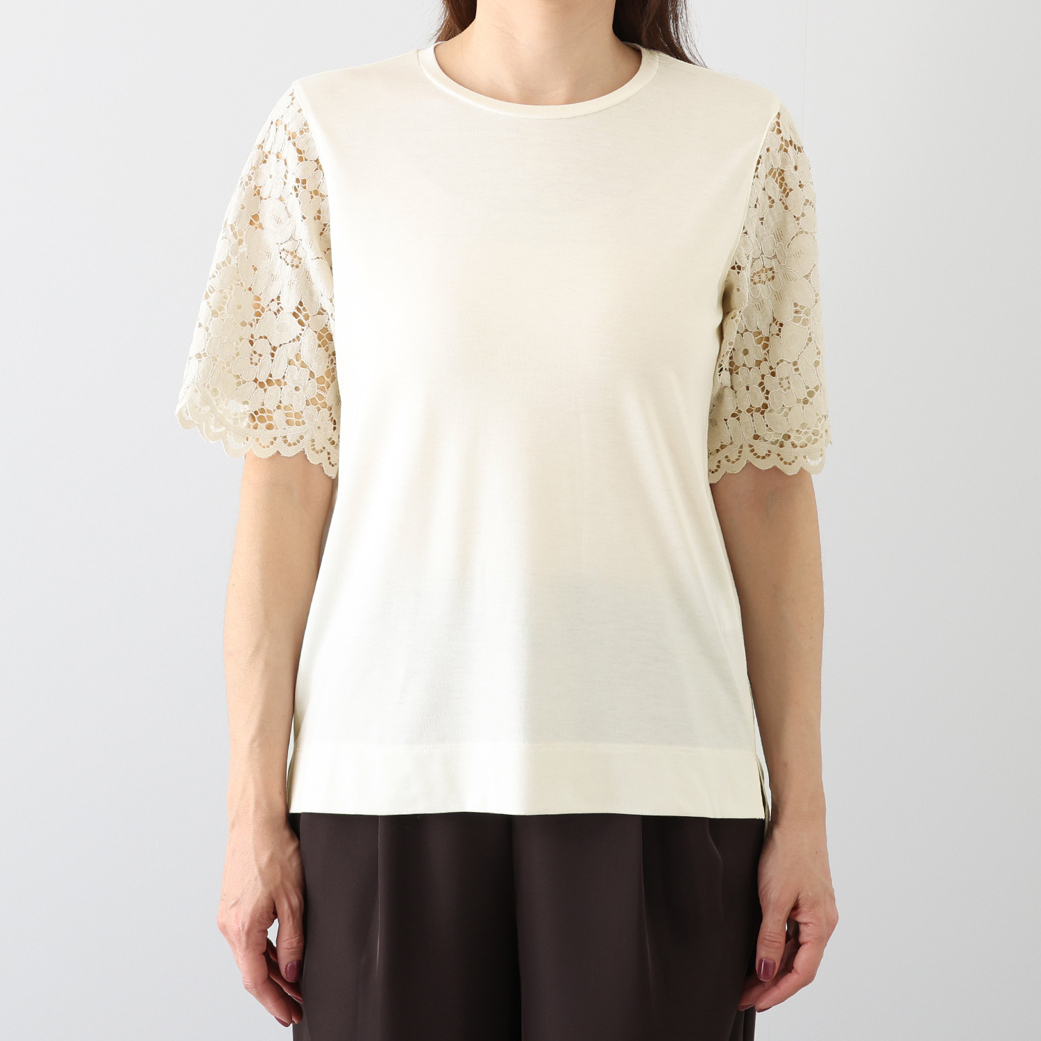 シルバーミントシュガー レース使い半袖 ボックスシルエット プルオーバー