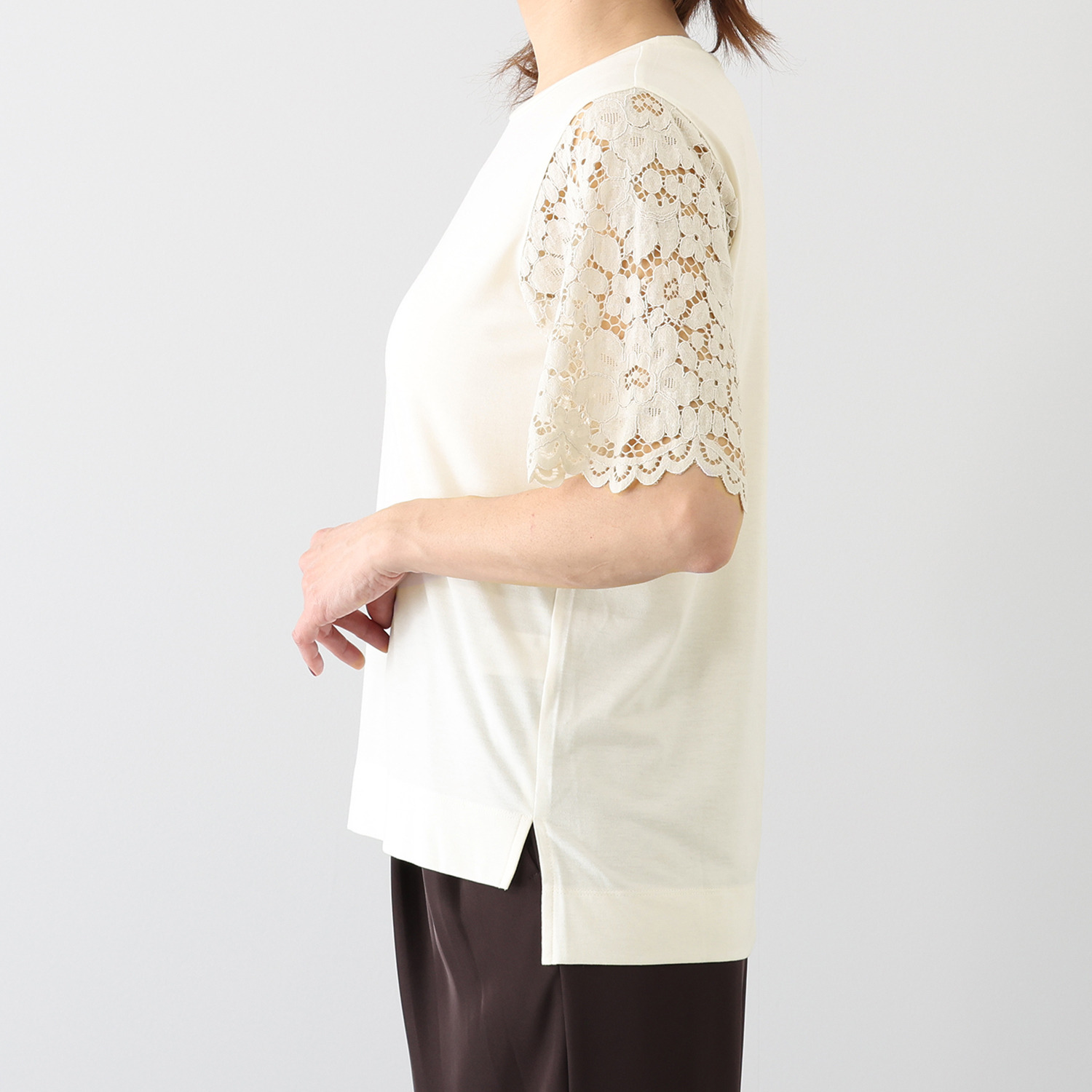 シルバーミントシュガー レース使い半袖 ボックスシルエット プルオーバー