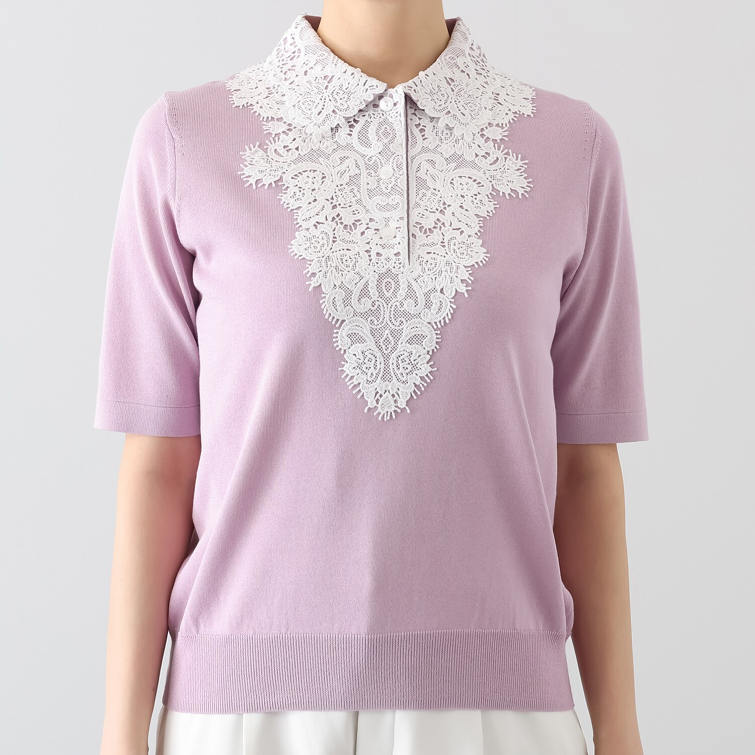 アズイズ　ビーマイセルフ バイ　ネイチャーズ レース使い ポロ襟プルオーバー