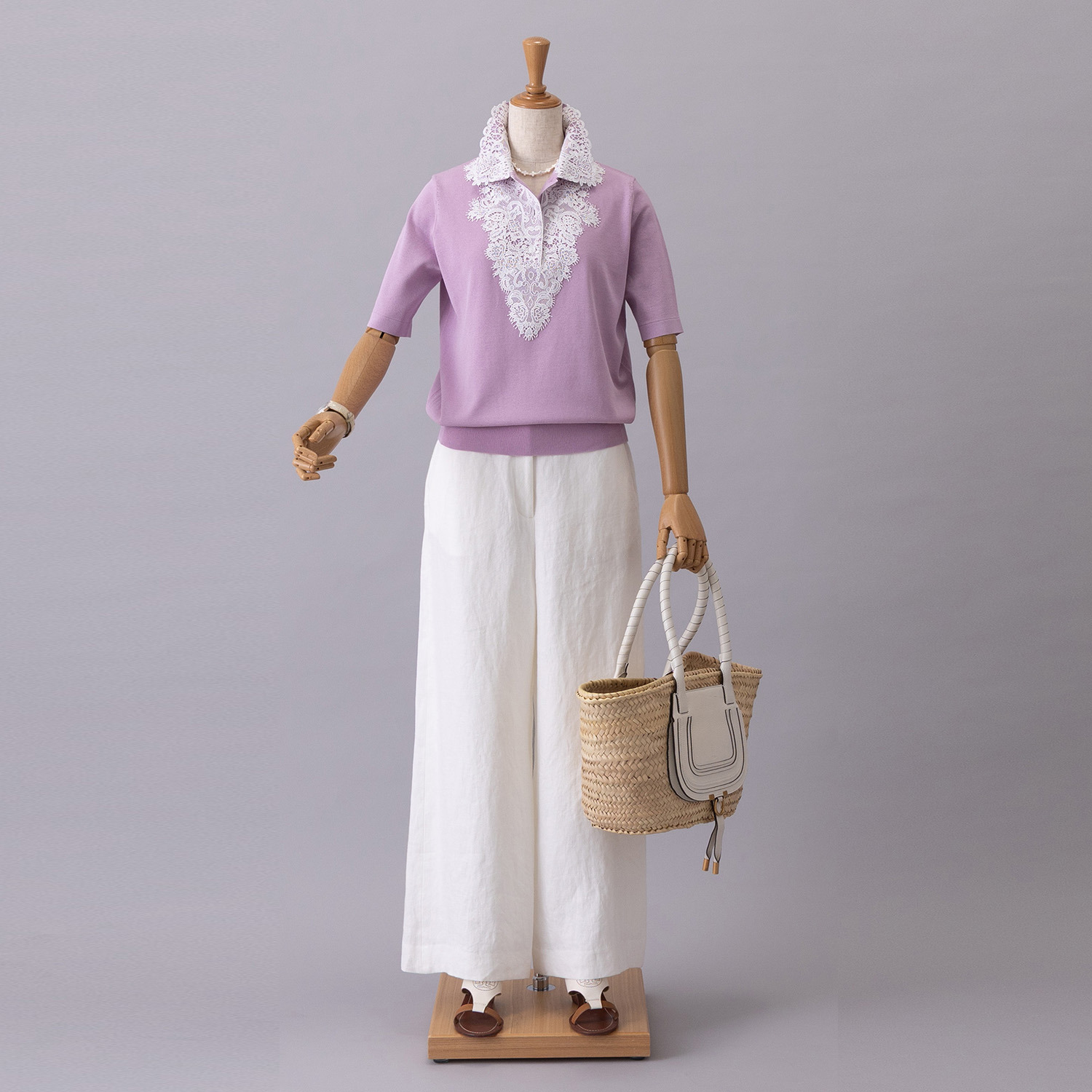 アズイズ　ビーマイセルフ バイ　ネイチャーズ レース使い ポロ襟プルオーバー