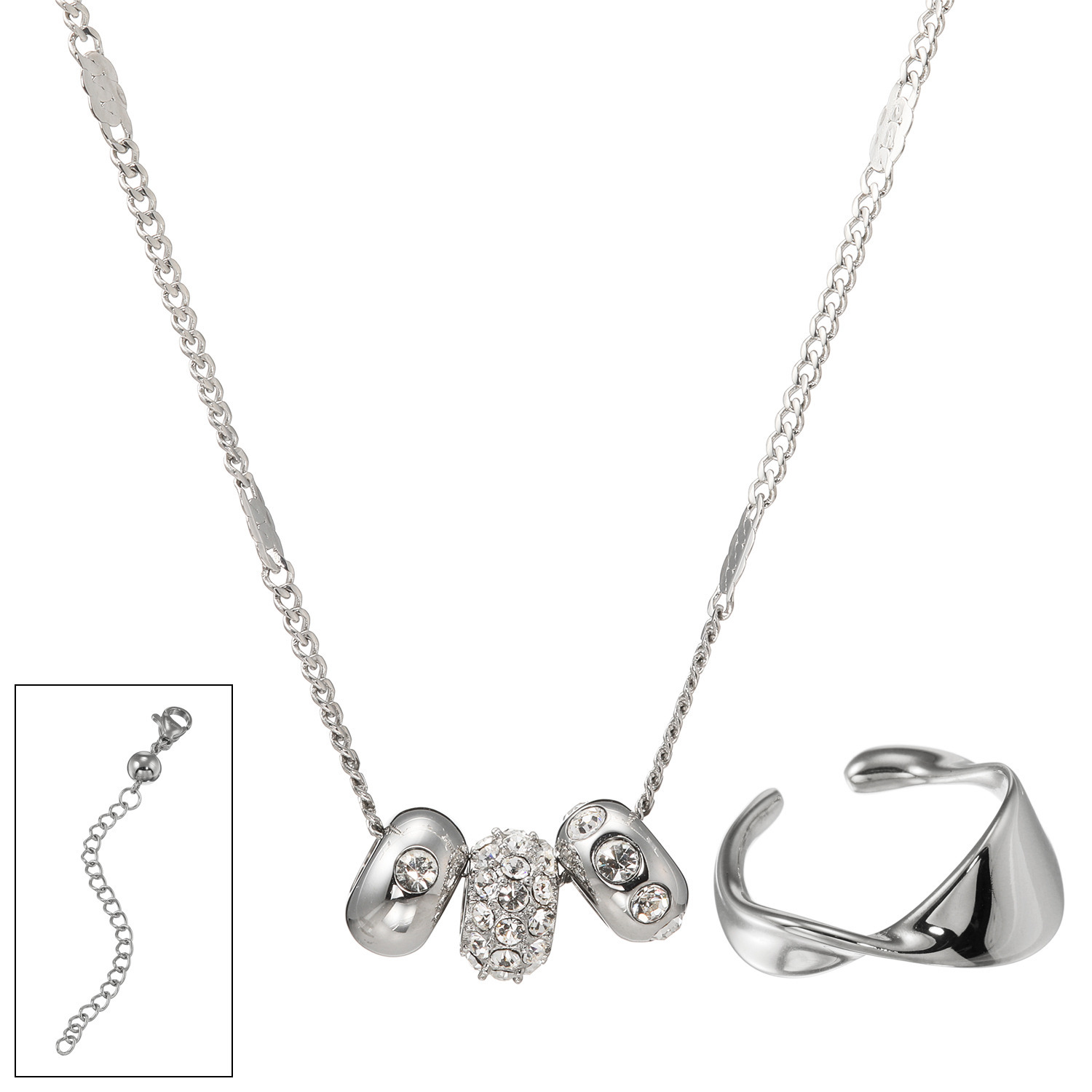 キラレ プレシオサ社製 クリスタルガラス トリプルロンデル ミラープレスペンダント＆ 片側用ツイストイヤーカフ キラキラ欲張りセット