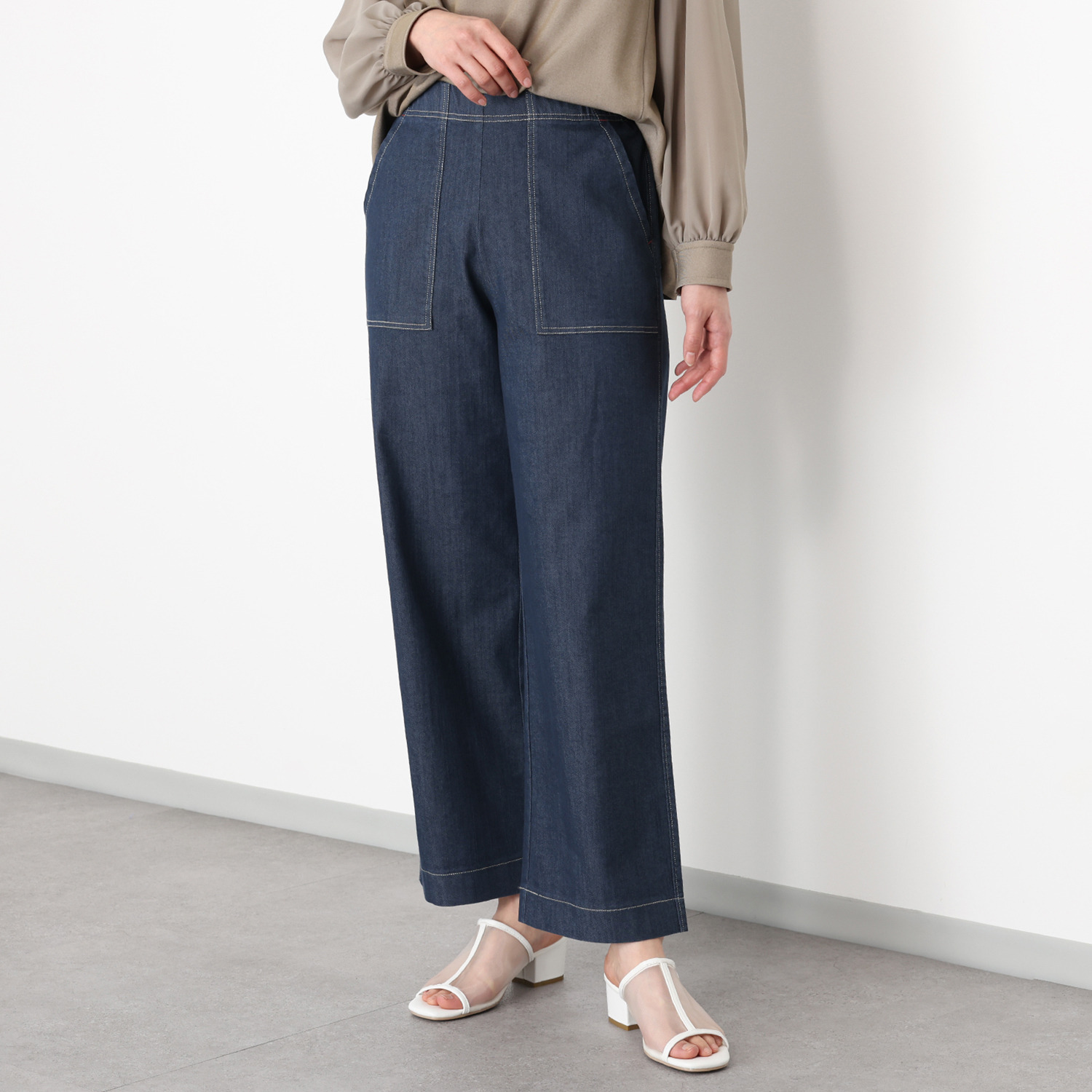 アトリエール 接触冷感・ＵＶカット コットン混 ベイカーワイドパンツ