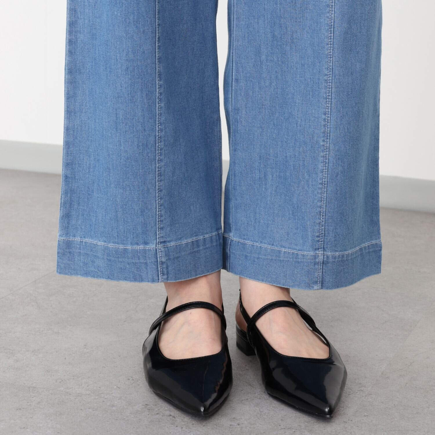 アトリエール 接触冷感・ＵＶカット コットン混 デニム切替 ワイドストレートパンツ