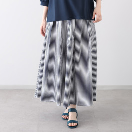 元町ゼラール 綿１００％ ストライプ フレアースカート ＜大きいサイズ＞