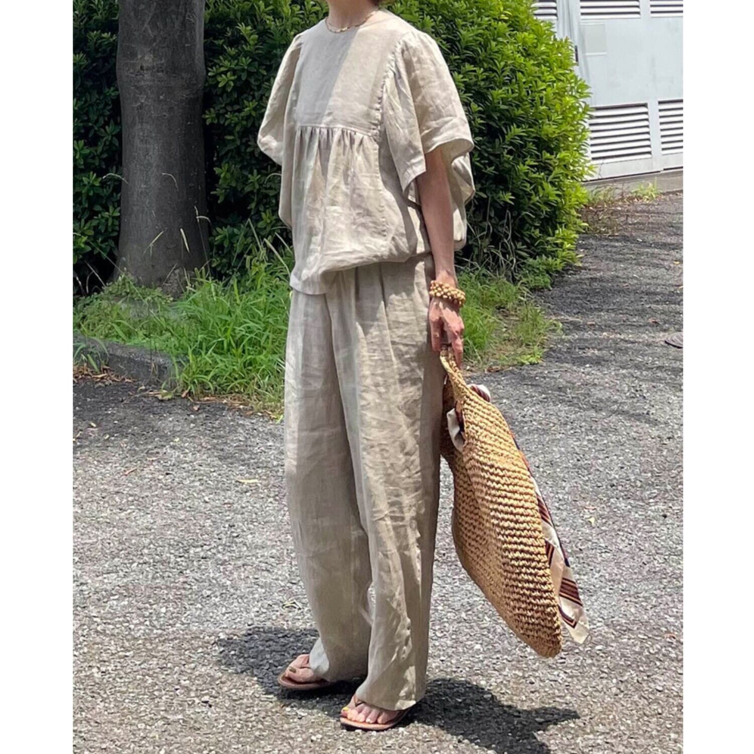元町ゼラール リネン カーブラインパンツ