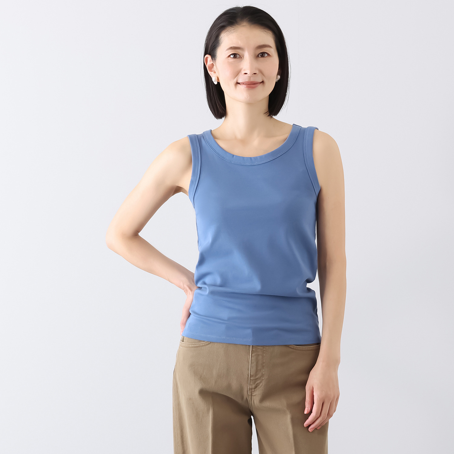 アントワブラン コットン混ストレッチ リブ編 タンクトップ