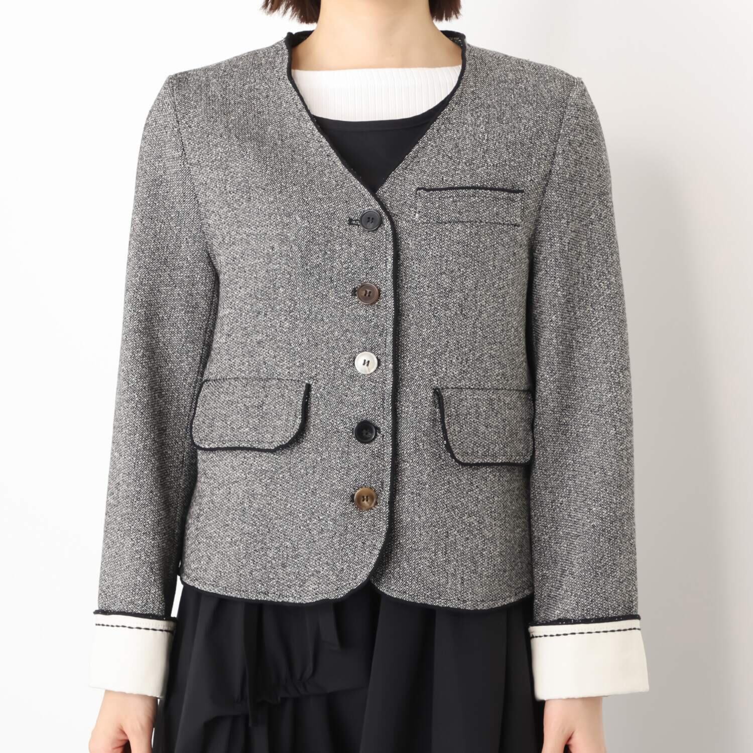 ベルポニー 折り返しデザインカフス ノーカラージャケット