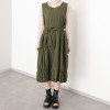 ベルポニー ストレッチ布帛素材 ギャザータックデザイン ノースリーブワンピース