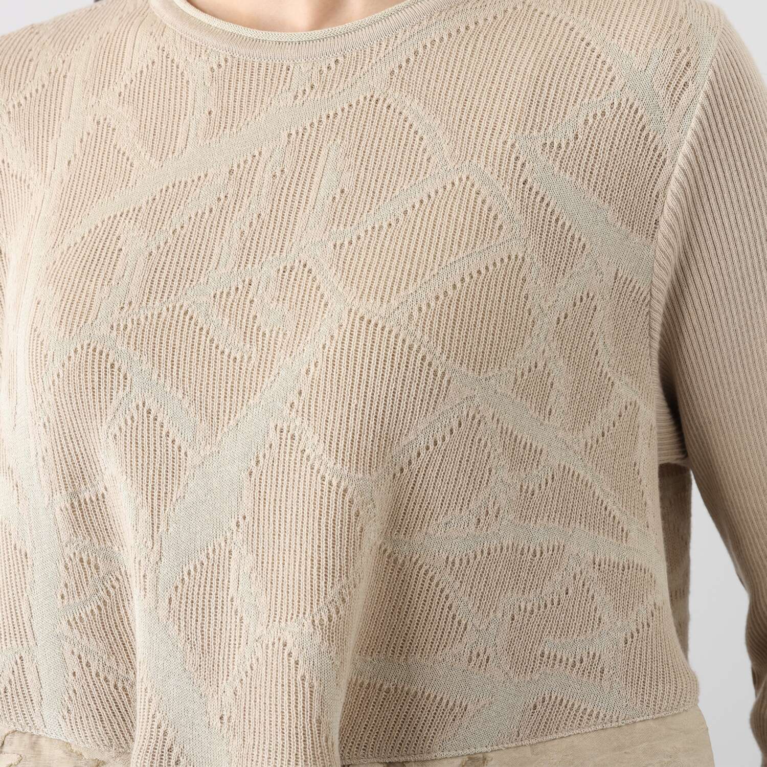 ヨシヨシ バイ　ピージェイ 異素材切替 ラウンドネック Ａラインシルエット デザインプルオーバー