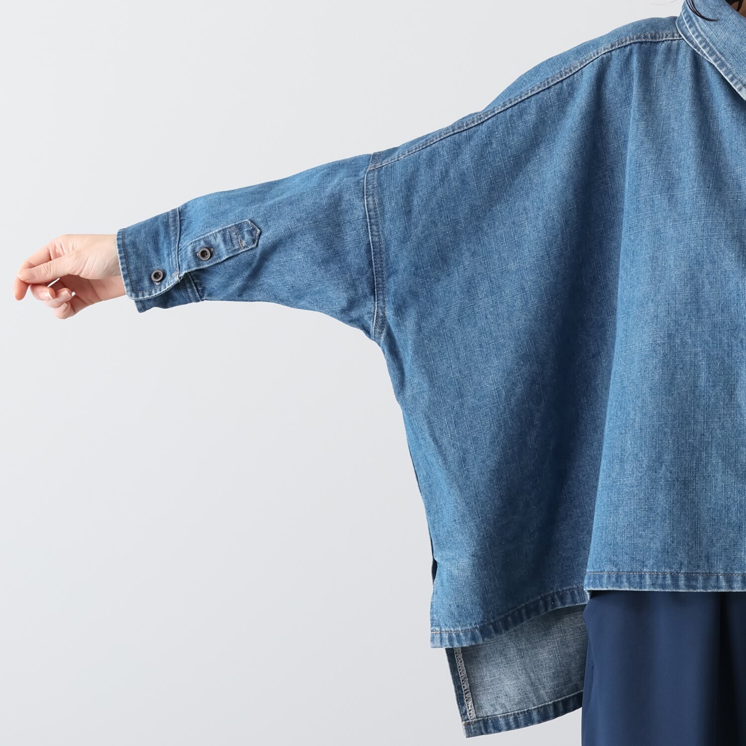 ワンピース セレクト　バイ　カワル デニムなのに柔らか！ 身頃たっぷり 体形カバー 変形デニムジャケット