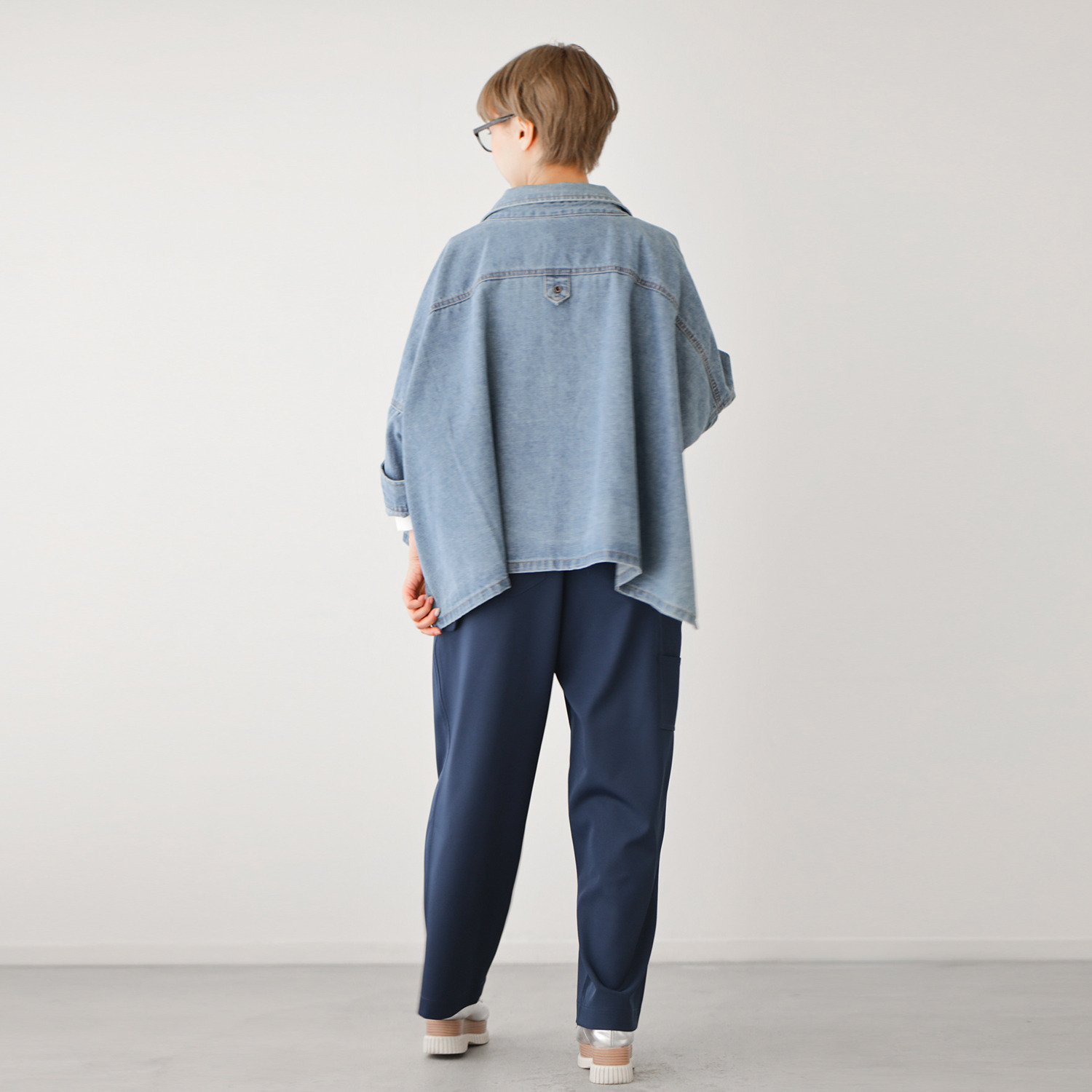 ワンピース セレクト　バイ　カワル デニムなのに柔らか！ 身頃たっぷり 体形カバー 変形デニムジャケット