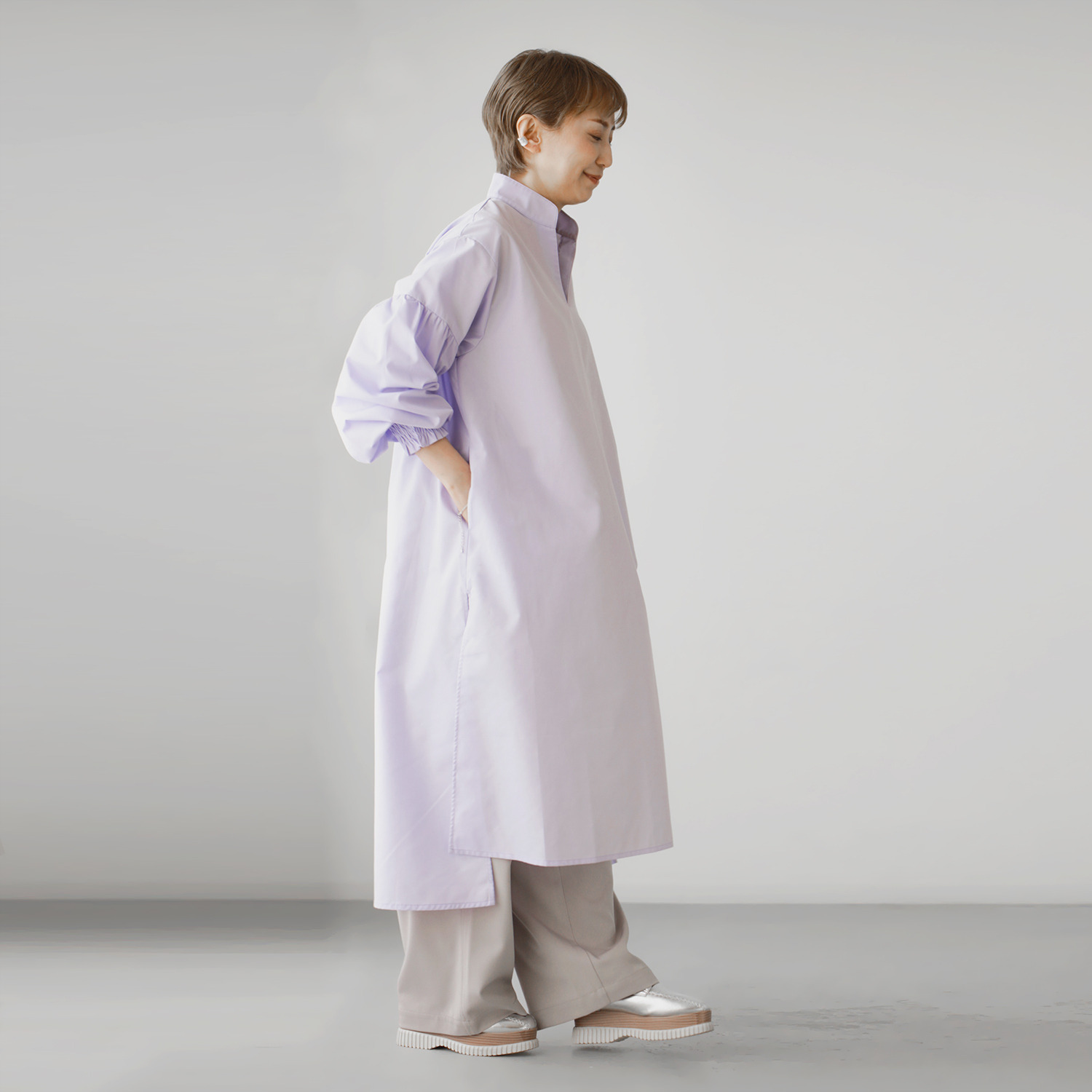 ワンピース セレクト　バイ　カワル ぽわん袖が着映えする！ シワになりにくい チュニックワンピース