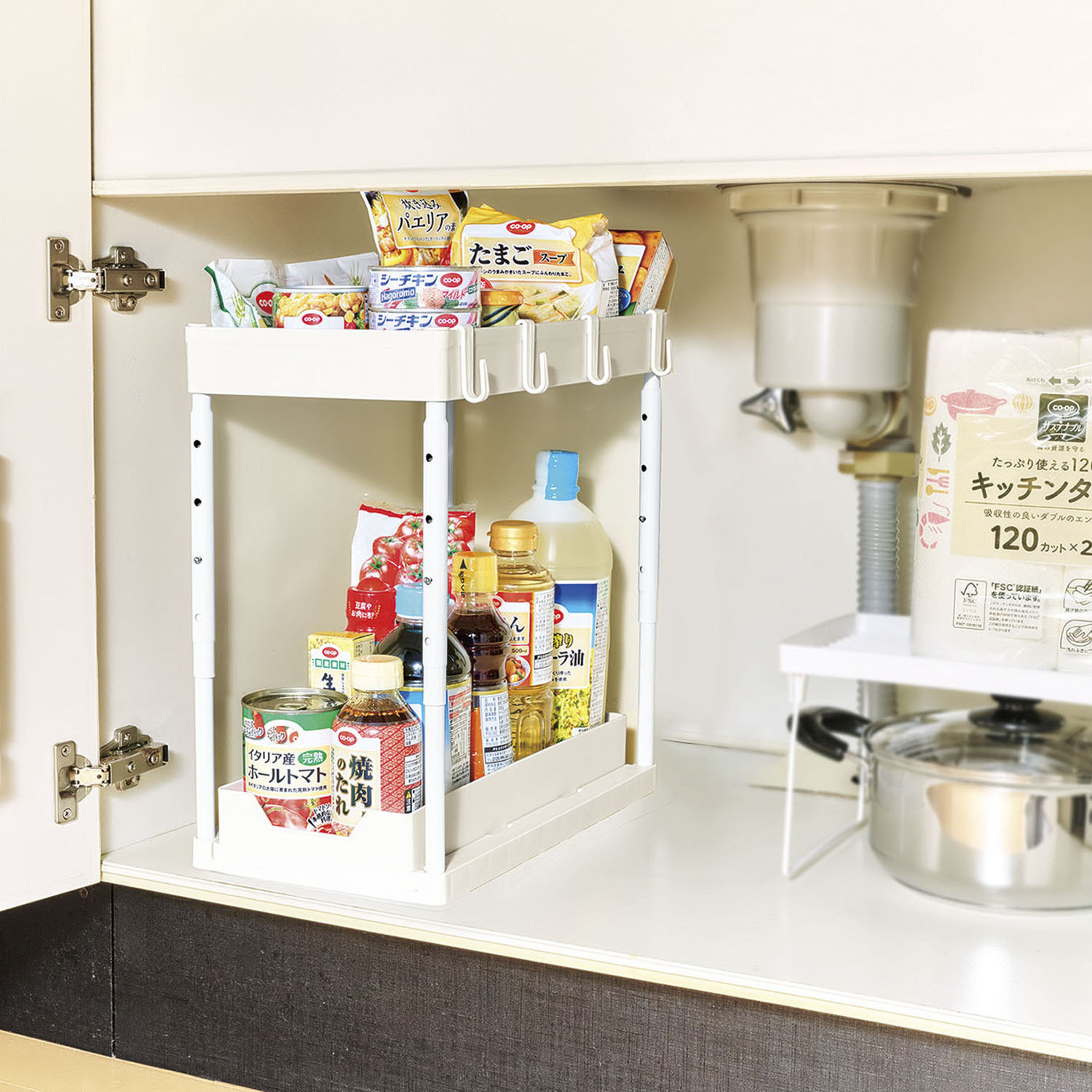 高さ調節できる シンク下収納ラック ２組セット