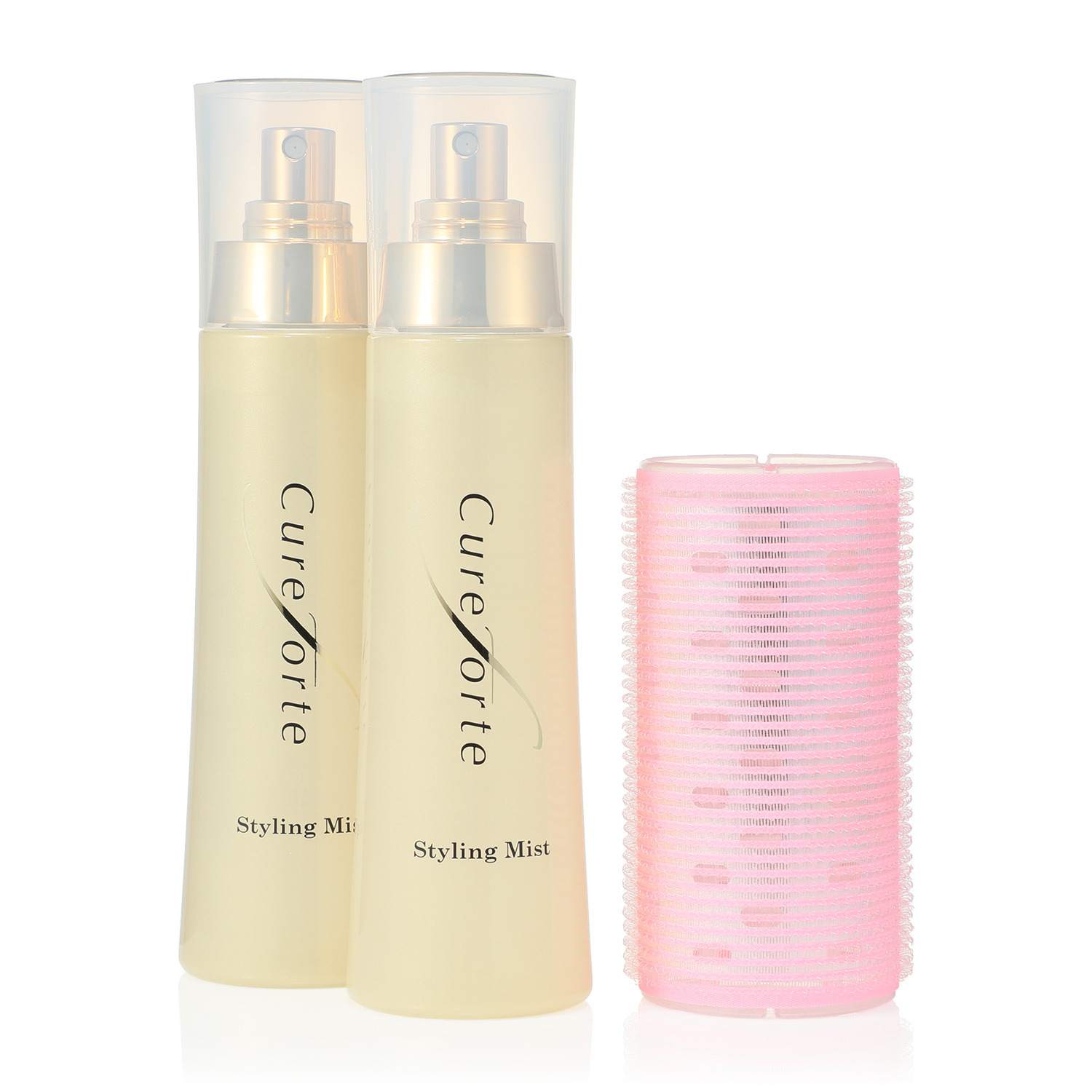 キュアフォルテ 髪と頭皮の老舗サロン開発 ヘアスタイルをキープ＆ 美容成分配合で髪を補修 スタイリングミスト ２本ヘアカーラー付セット