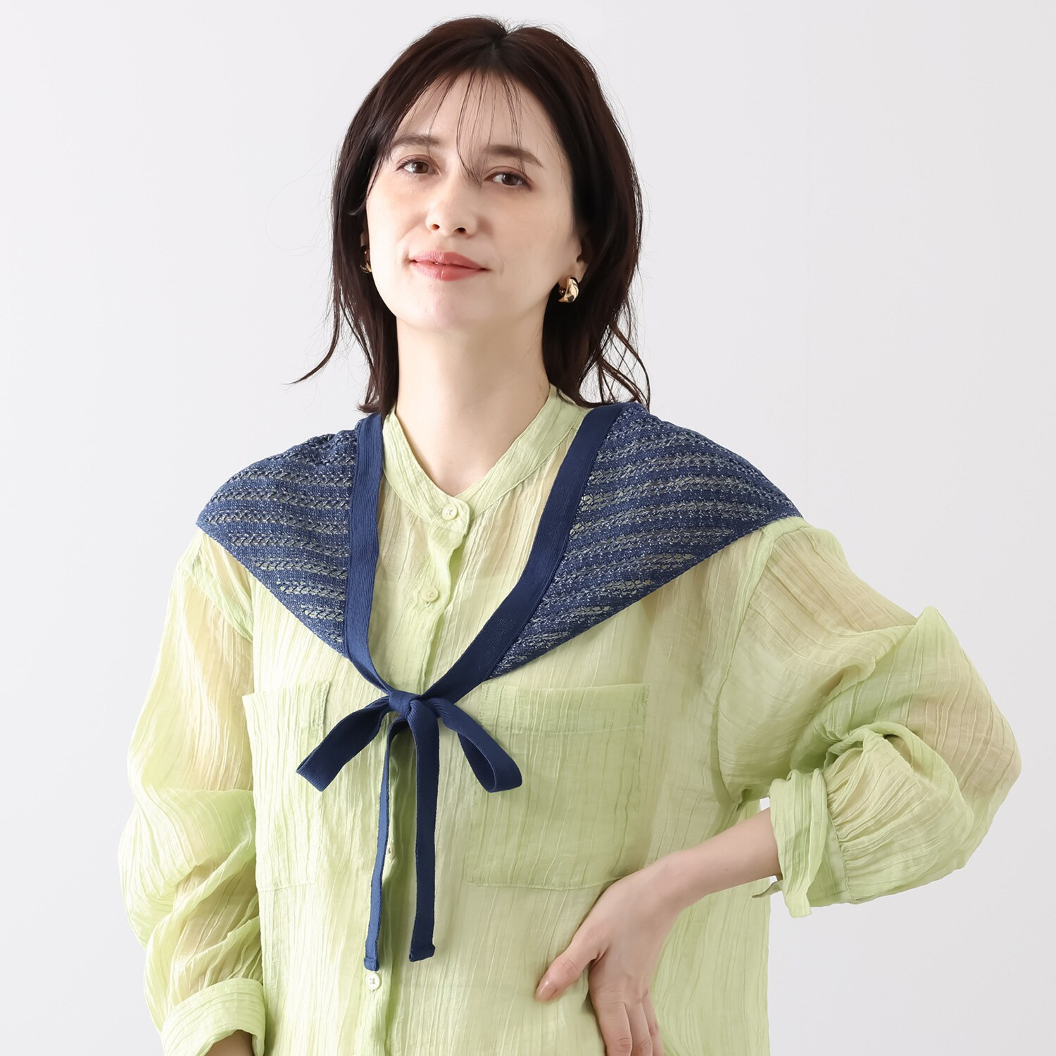 ベル・モード 日本製 綿混スクエアレースの 三角ニットストール