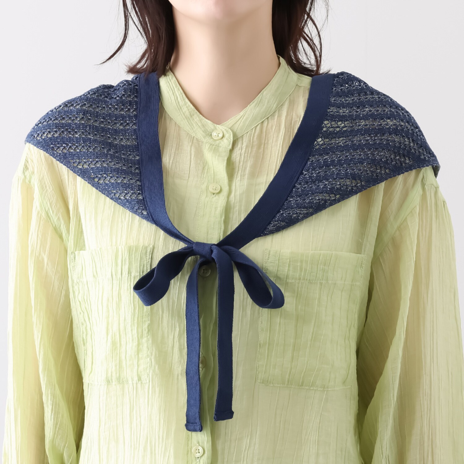 ベル・モード 日本製 綿混スクエアレースの 三角ニットストール