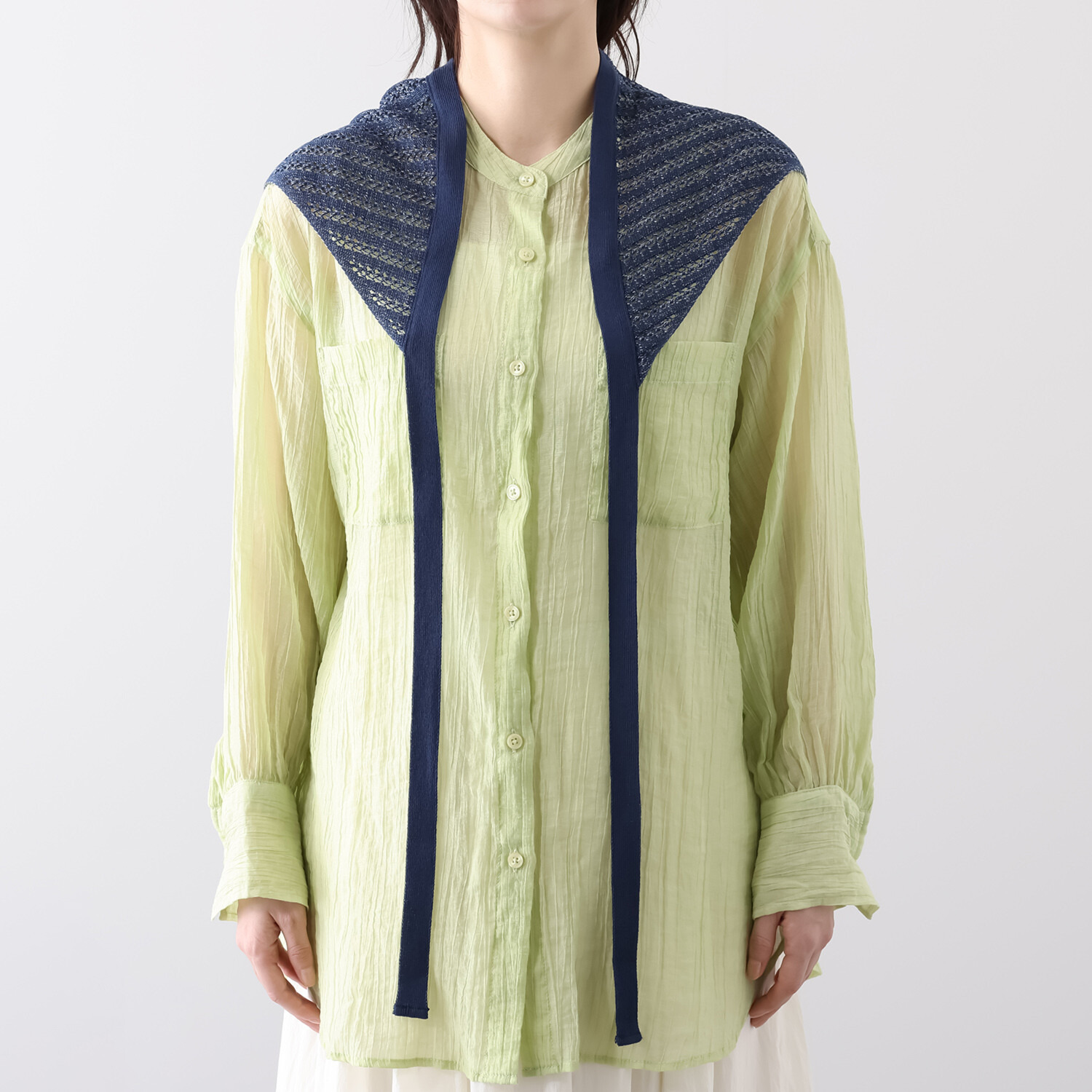 ベル・モード 日本製 綿混スクエアレースの 三角ニットストール