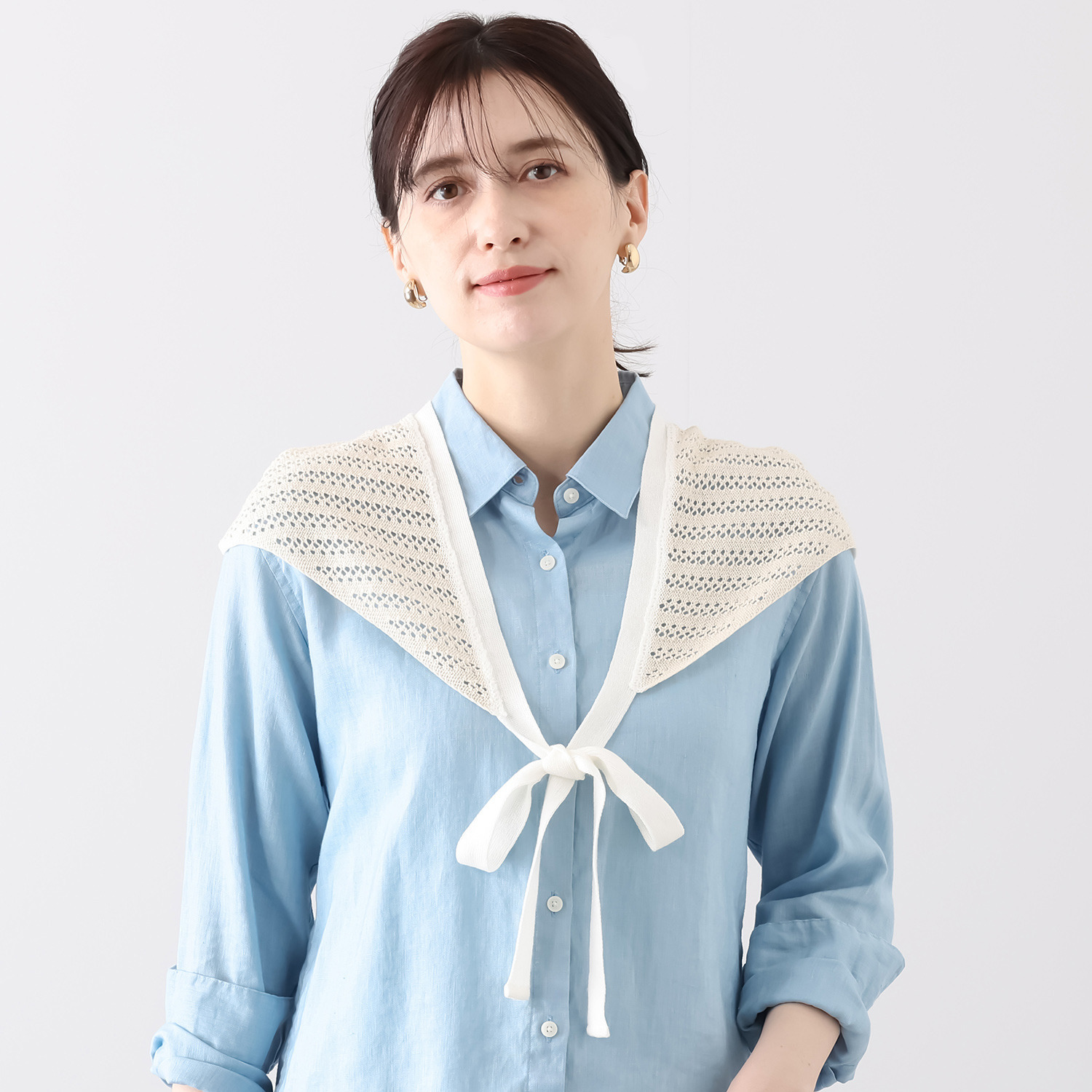 ベル・モード 日本製 綿混スクエアレースの 三角ニットストール