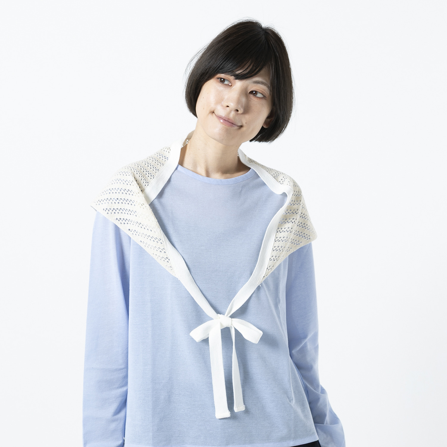 ベル・モード 日本製 綿混スクエアレースの 三角ニットストール