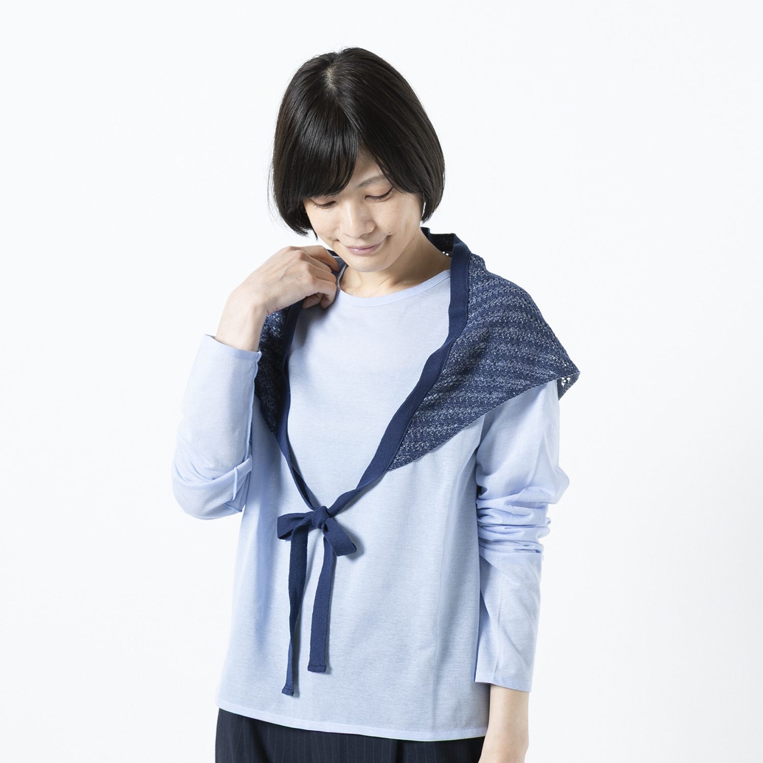 ベル・モード 日本製 綿混スクエアレースの 三角ニットストール