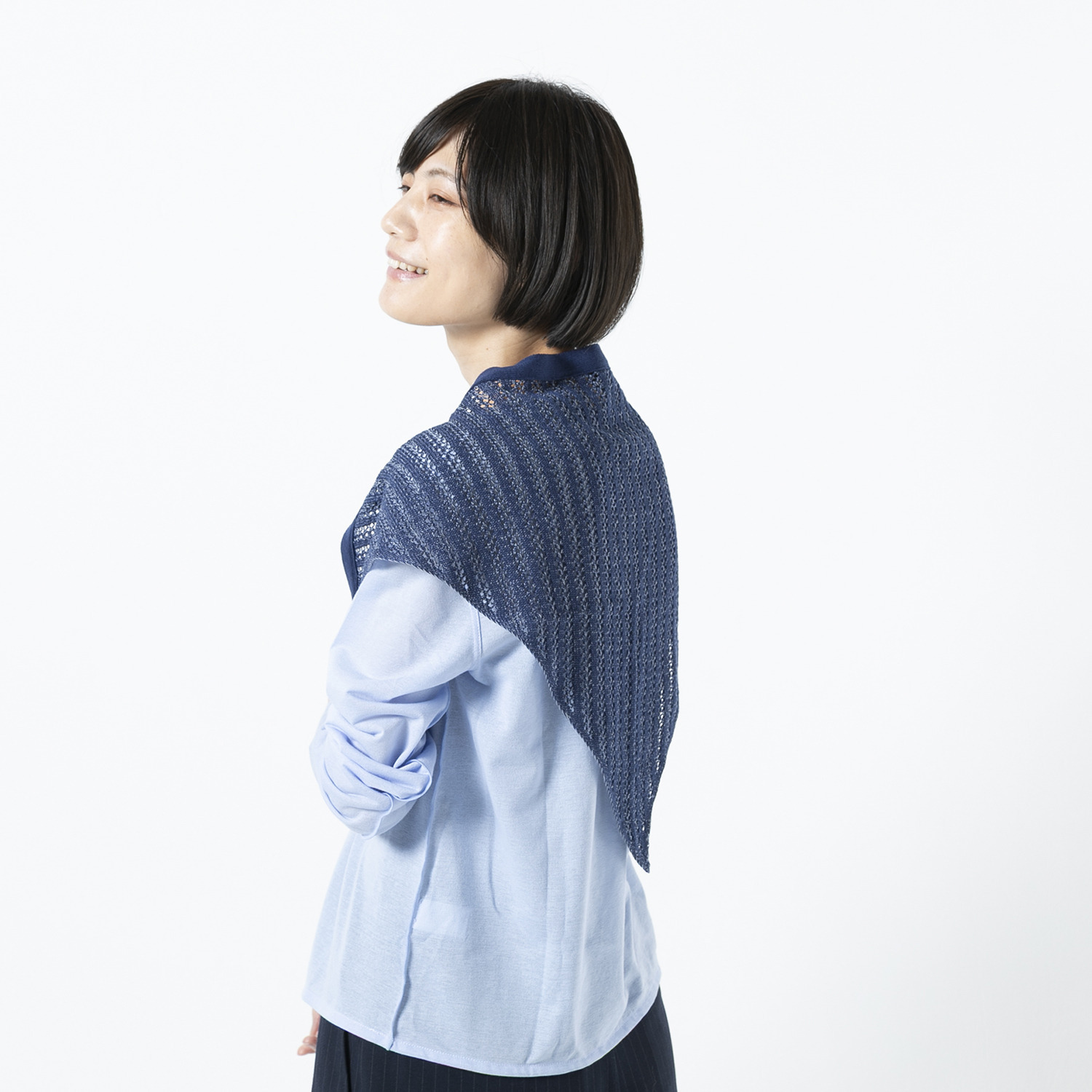 ベル・モード 日本製 綿混スクエアレースの 三角ニットストール